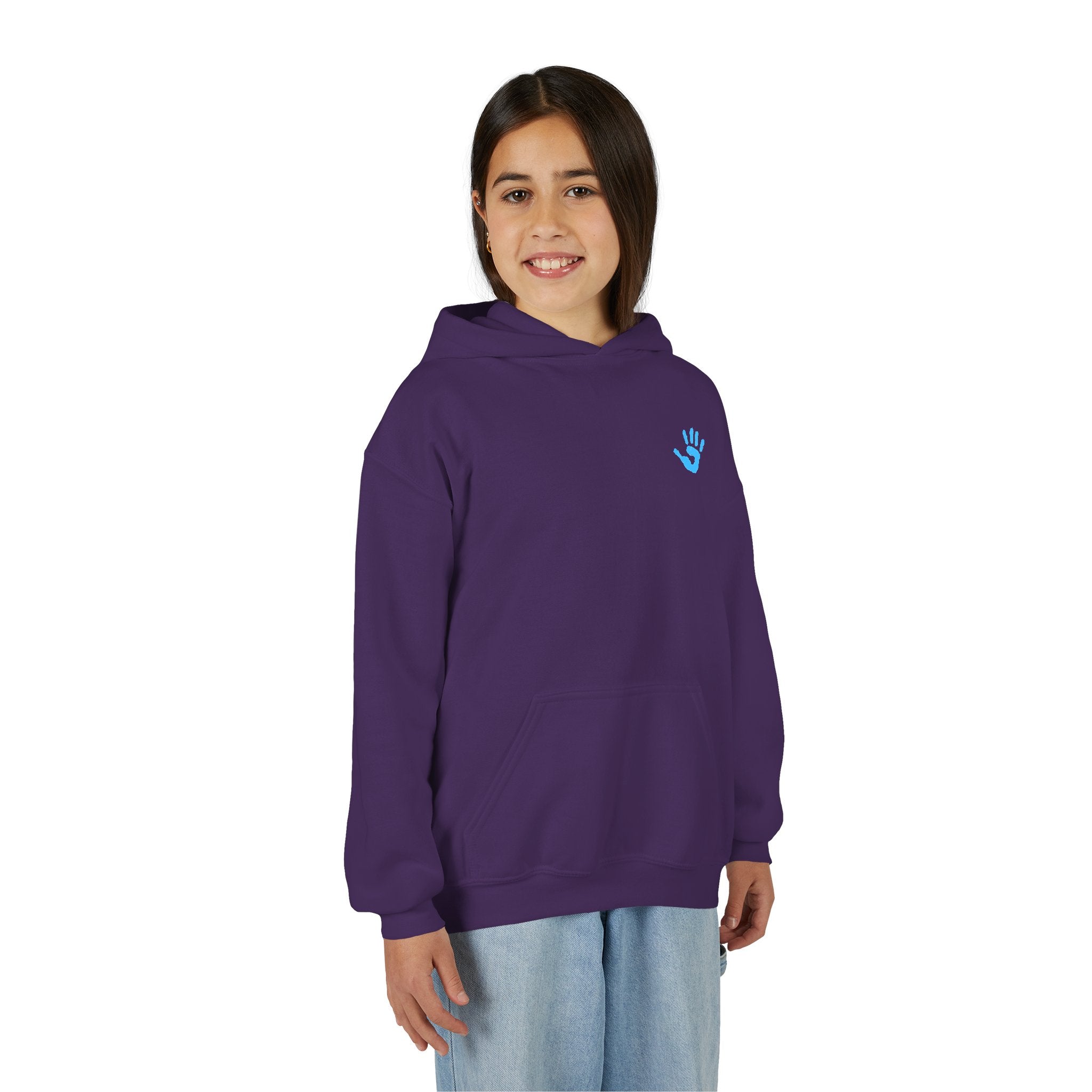 Youth Hoodie with Blue Handprint Chest Logo - Kids Casual Pullover