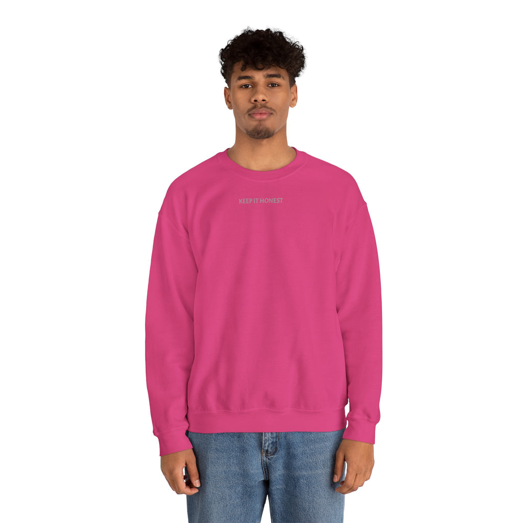Crewneck Sweatshirt - Minimal "Keep It Honest" Chest Text, Cozy White Casual Pullover