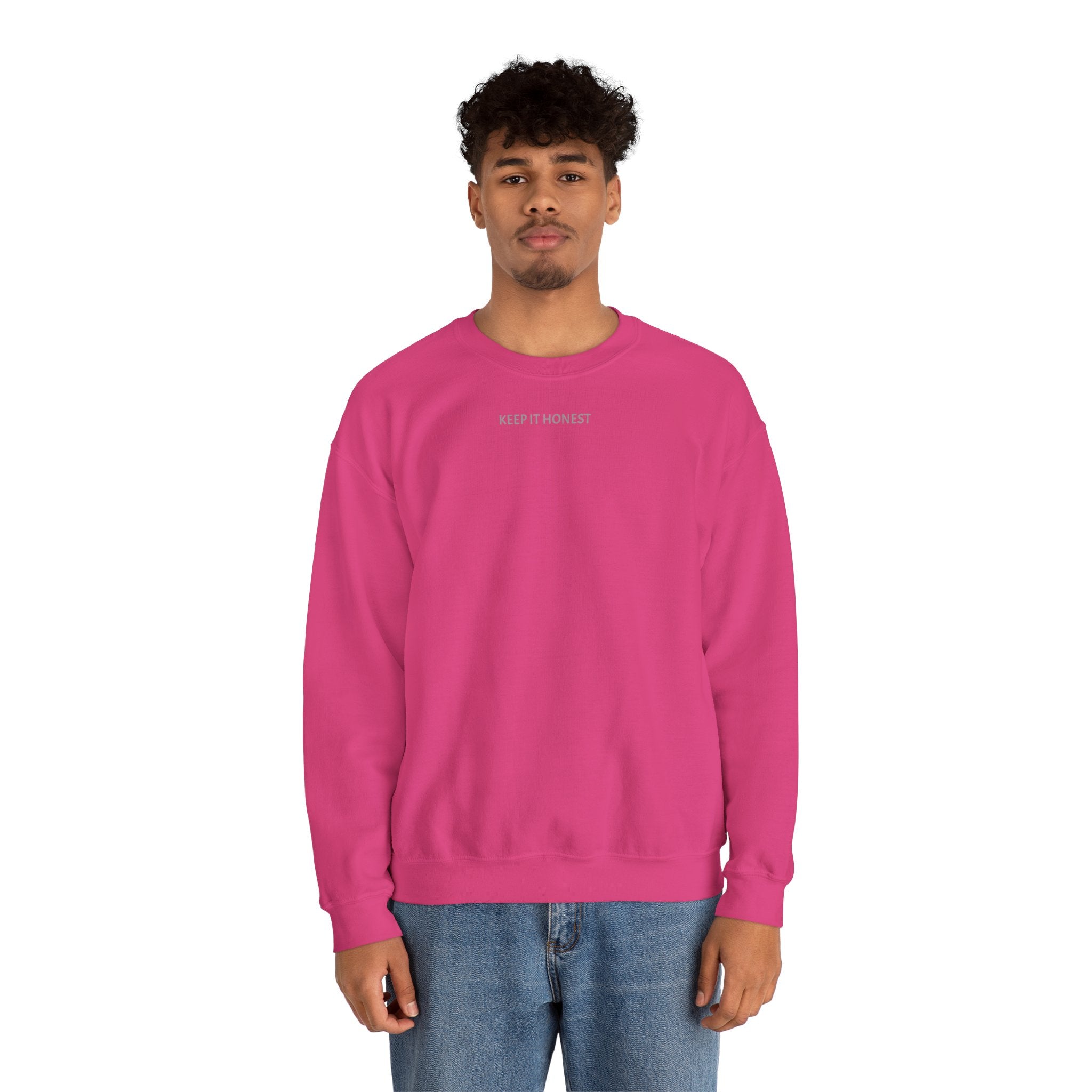 Crewneck Sweatshirt - Minimal "Keep It Honest" Chest Text, Cozy White Casual Pullover