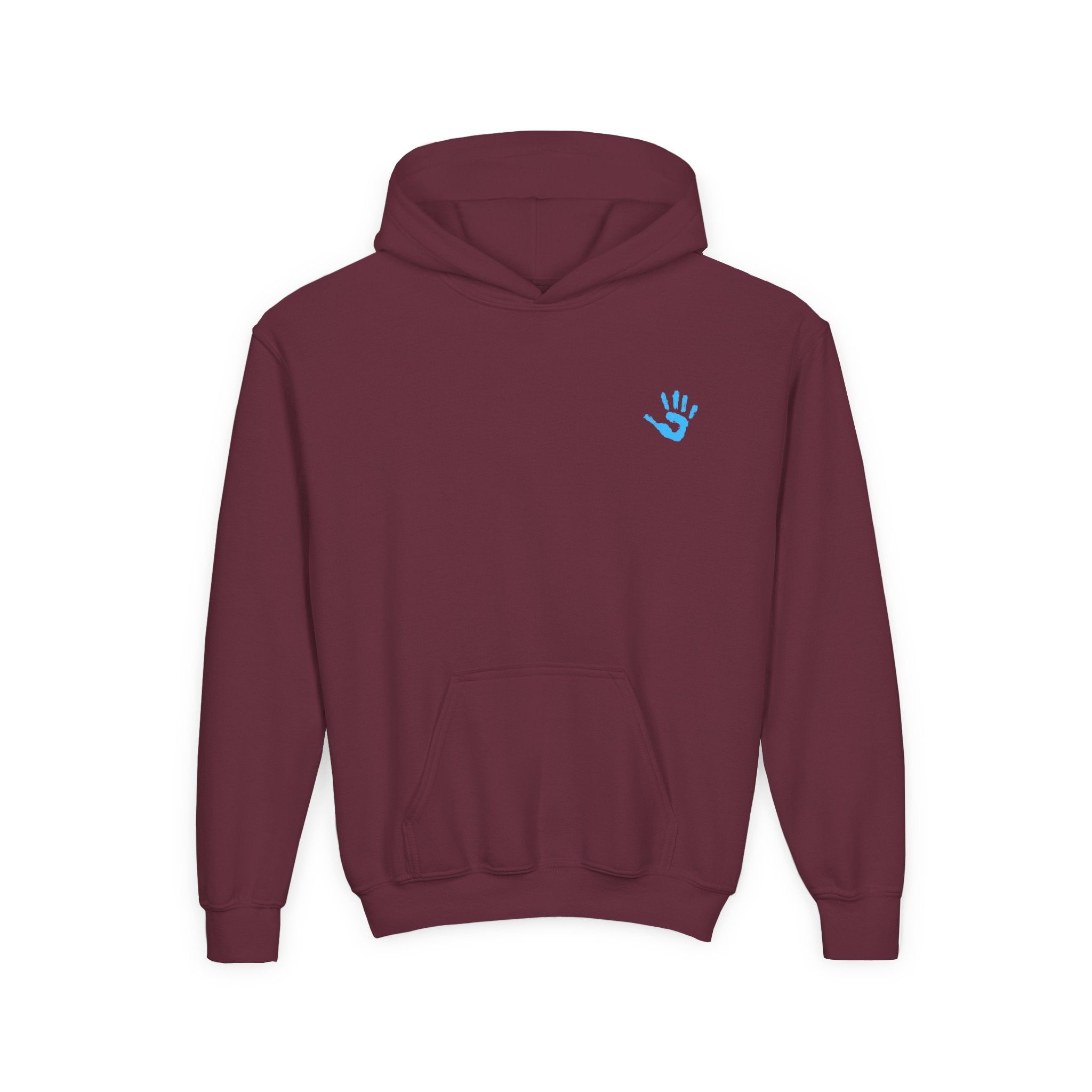 Youth Hoodie with Blue Handprint Chest Logo - Kids Casual Pullover