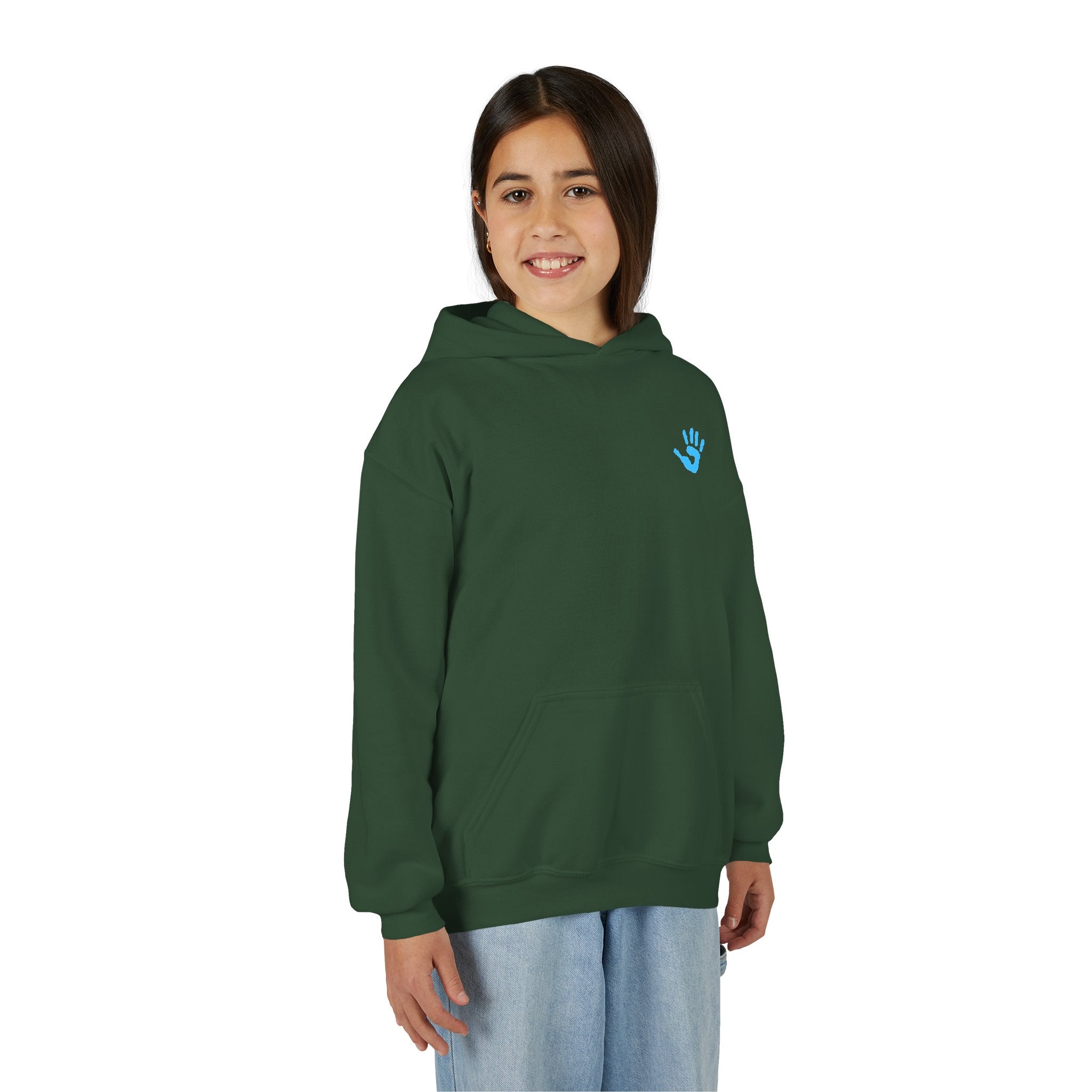 Youth Hoodie with Blue Handprint Chest Logo - Kids Casual Pullover