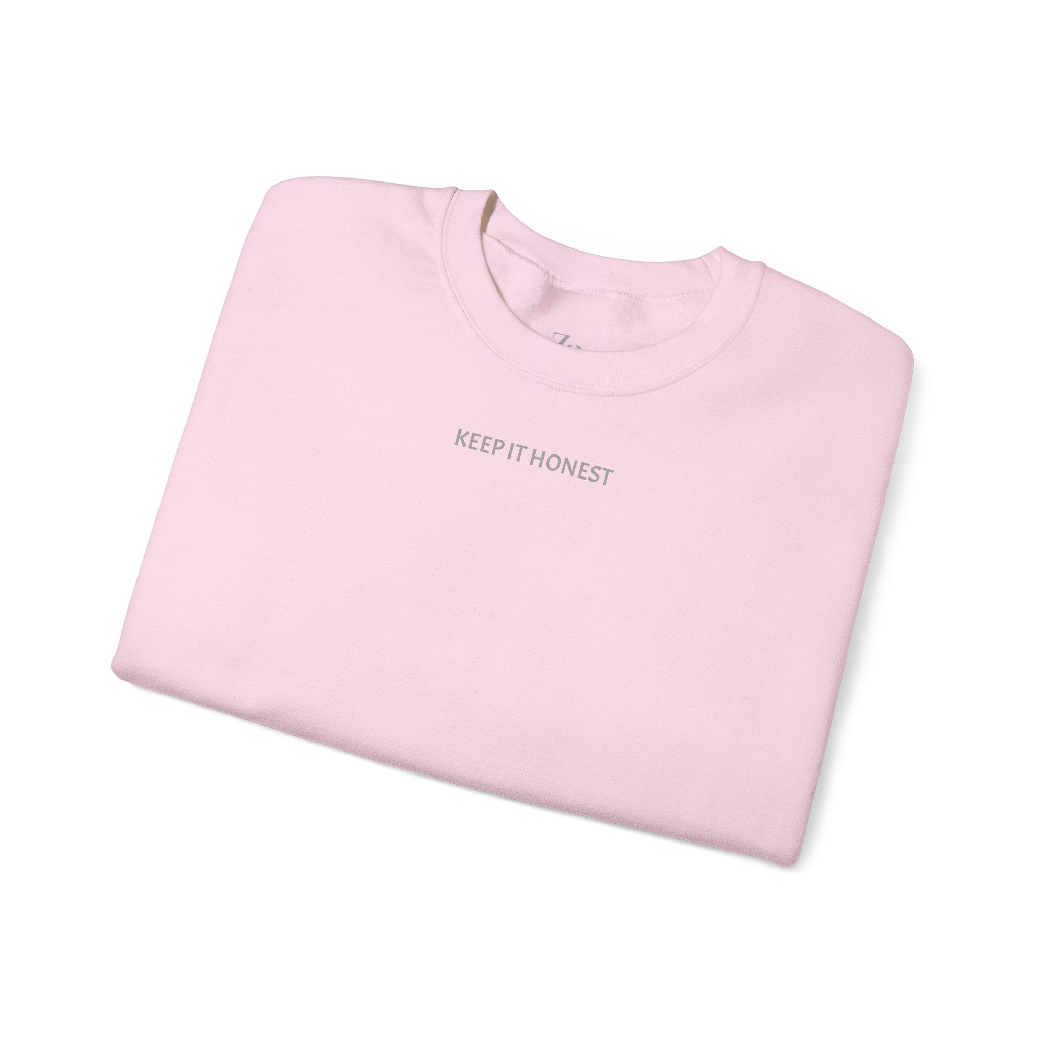 Crewneck Sweatshirt - Minimal "Keep It Honest" Chest Text, Cozy White Casual Pullover