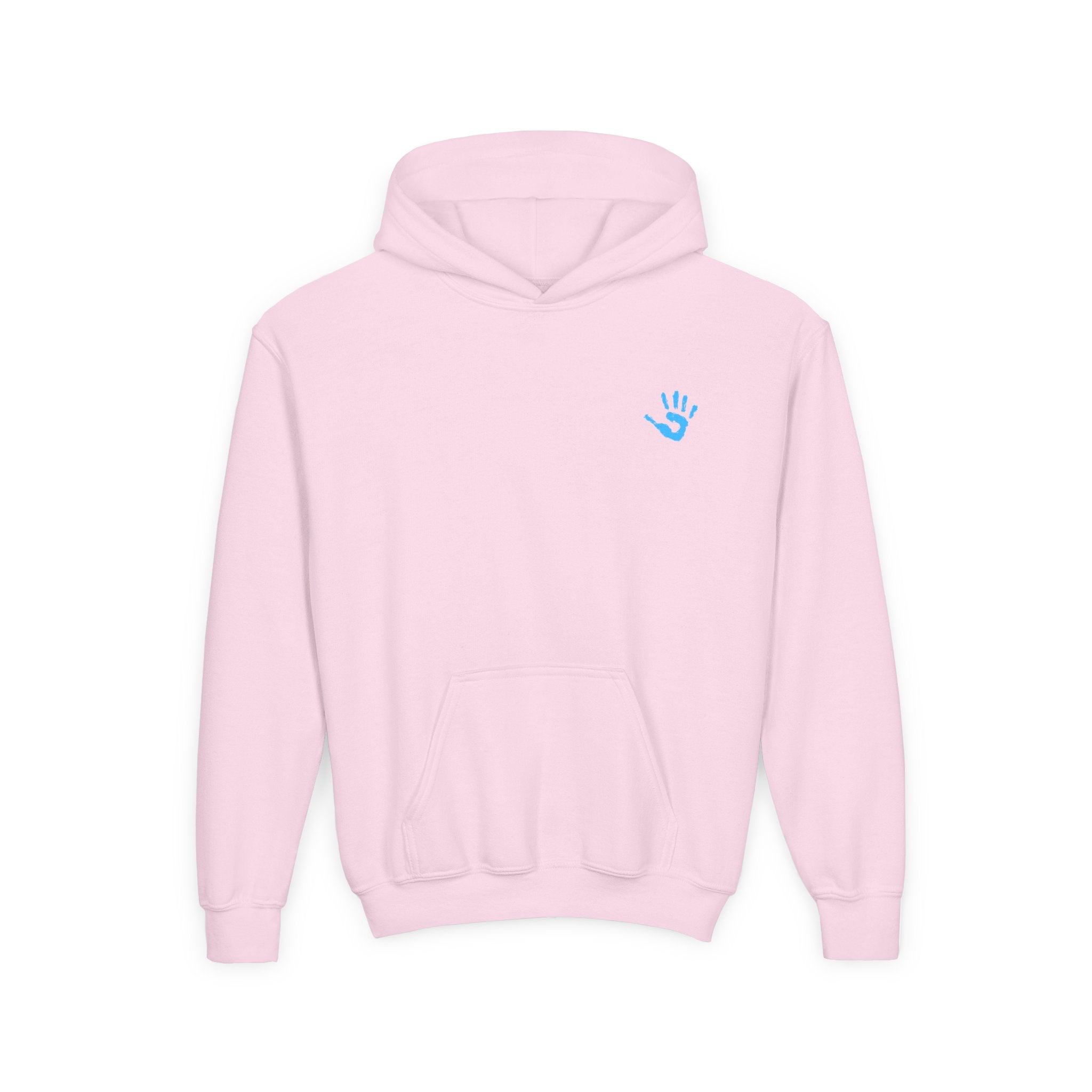 Youth Hoodie with Blue Handprint Chest Logo - Kids Casual Pullover