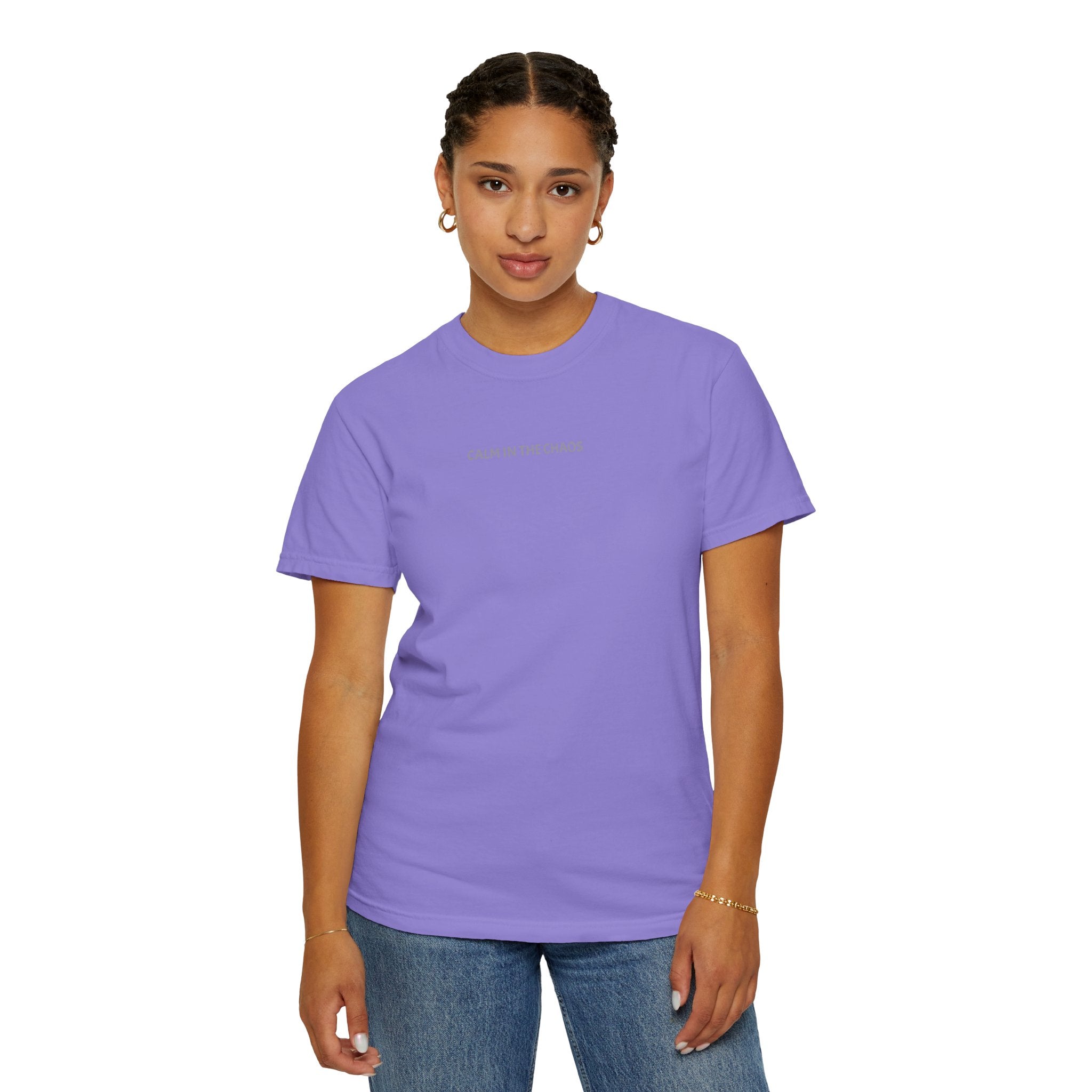 Calm in the Chaos T-Shirt — Minimalist White Tee with Subtle Text