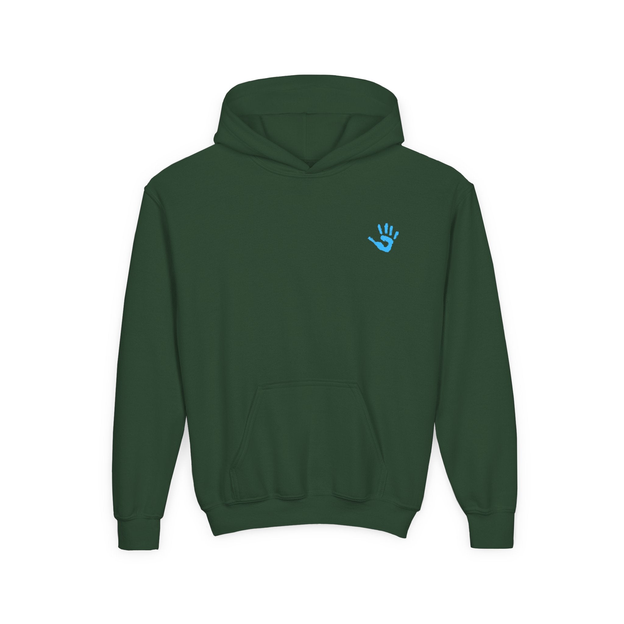 Youth Hoodie with Blue Handprint Chest Logo - Kids Casual Pullover