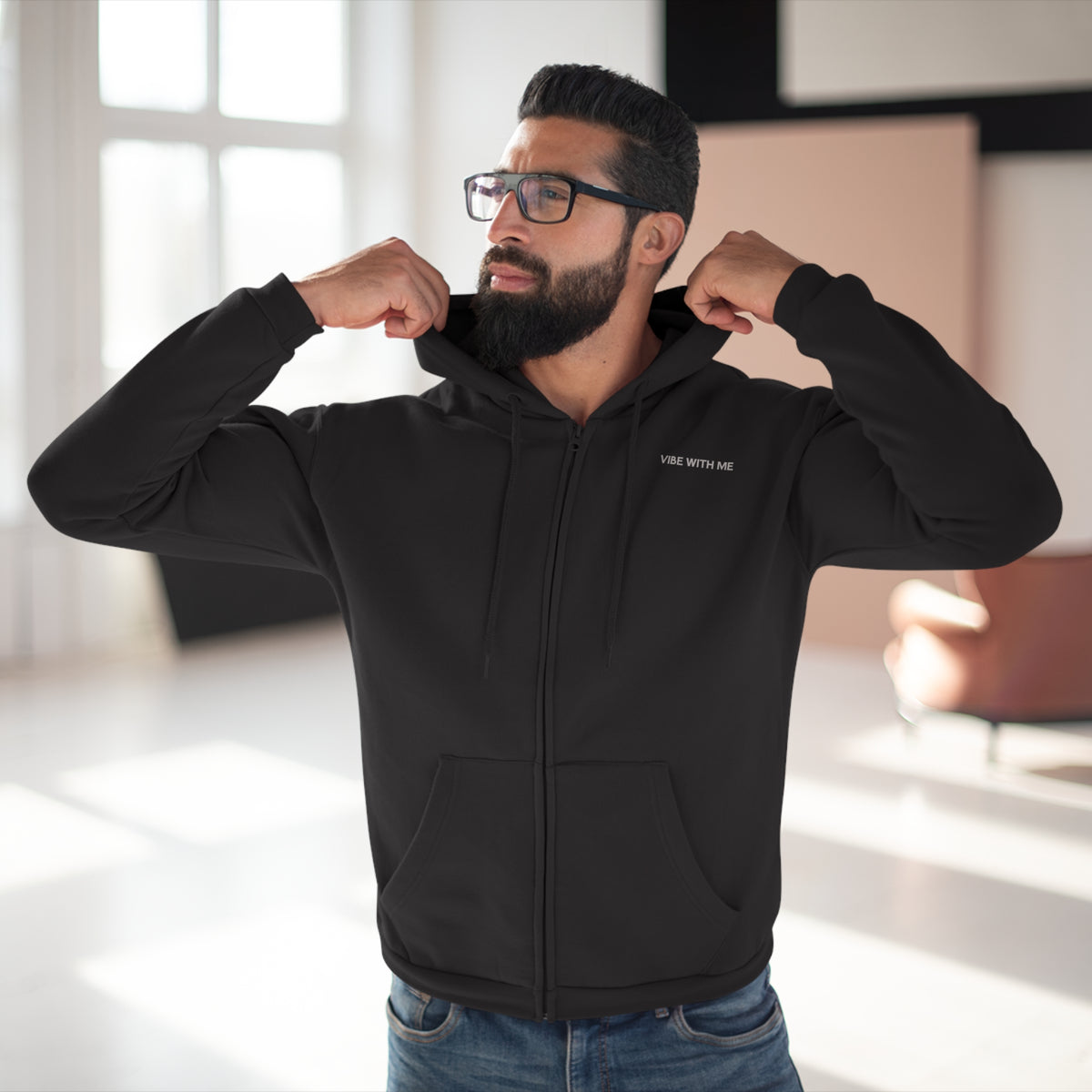 Minimal 'Vibe With Me' Zip Hoodie –Unisex Sweatshirt