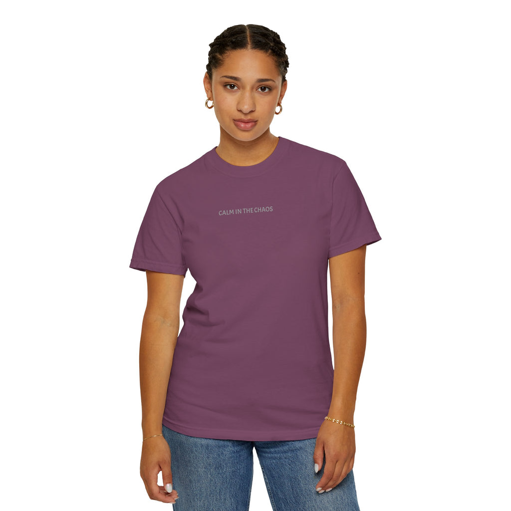 Calm in the Chaos T-Shirt — Minimalist White Tee with Subtle Text