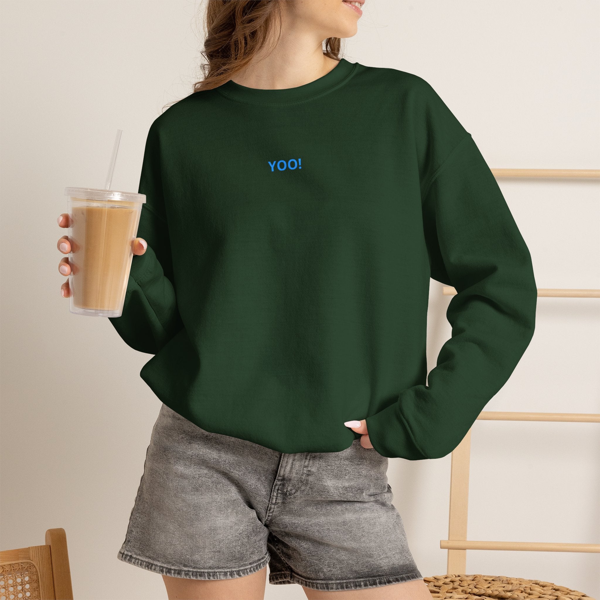 Minimal 'YOO!' Crewneck Sweatshirt — Unisex Sweatshirt