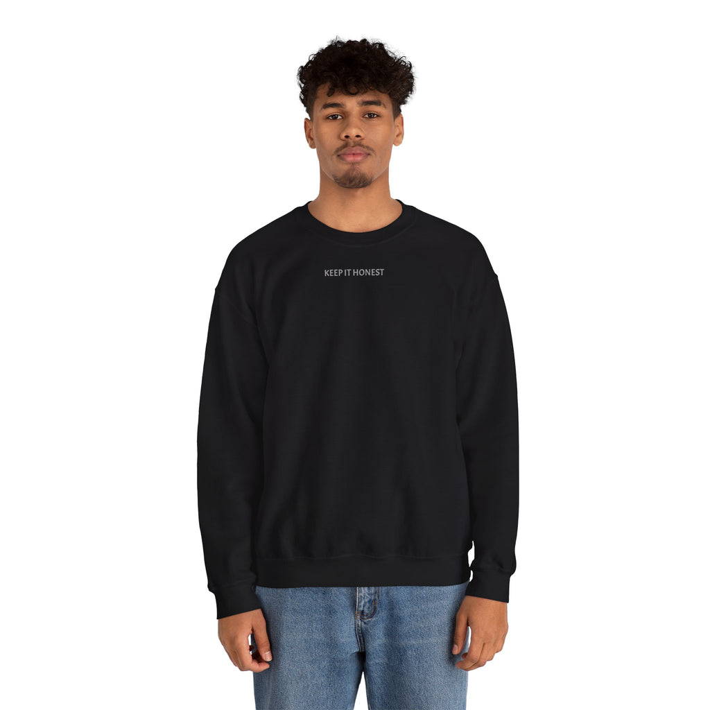 Crewneck Sweatshirt - Minimal "Keep It Honest" Chest Text, Cozy White Casual Pullover