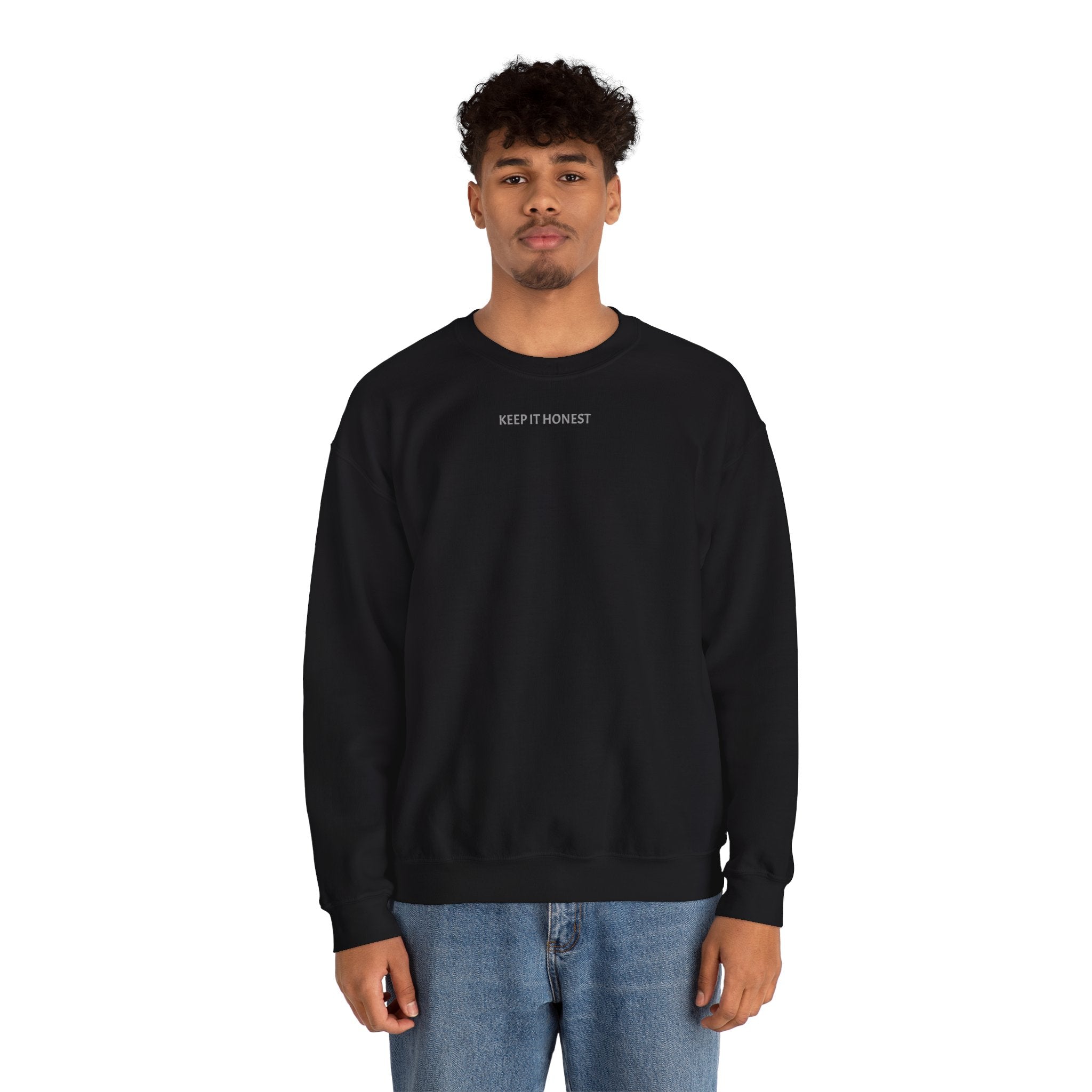Crewneck Sweatshirt - Minimal "Keep It Honest" Chest Text, Cozy White Casual Pullover