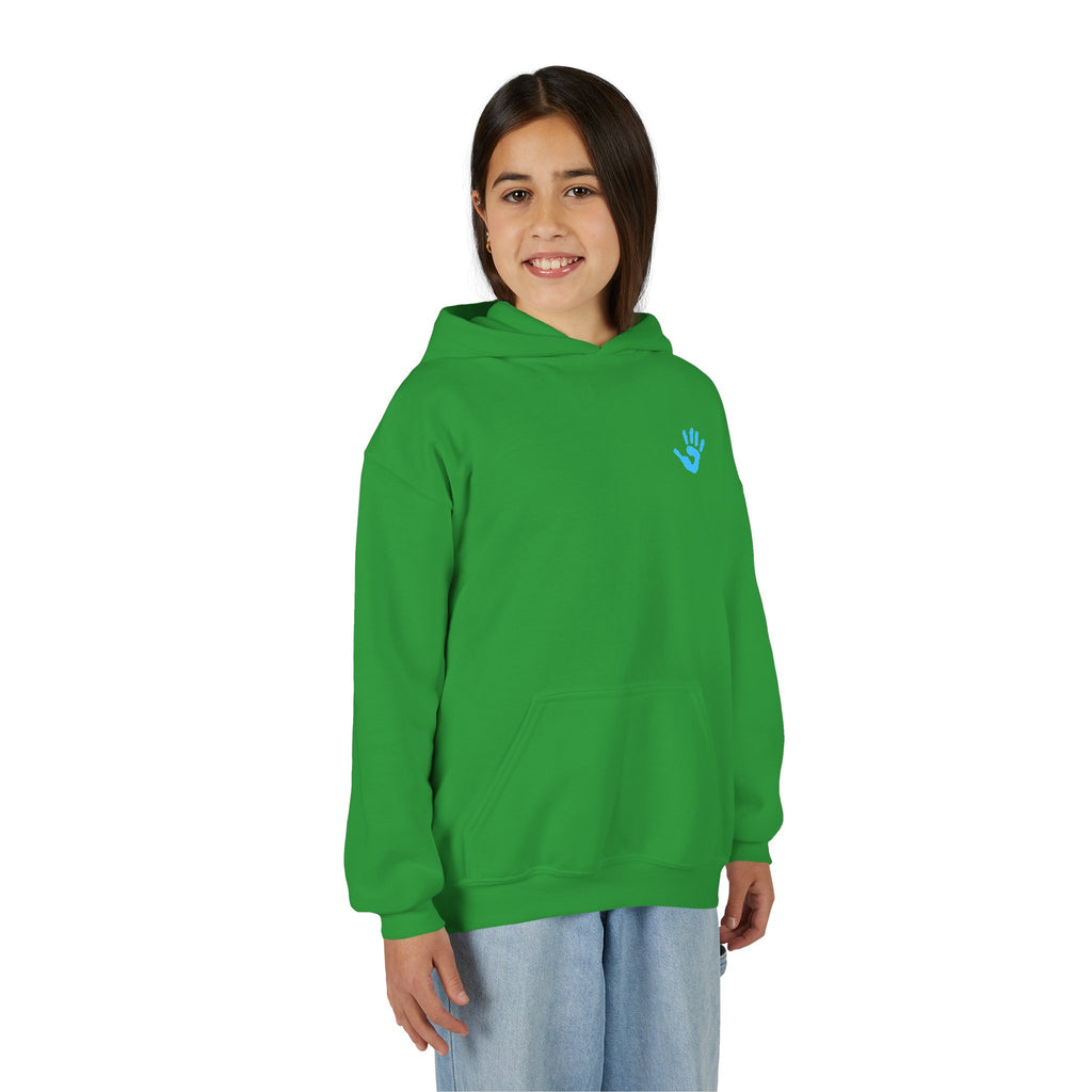 Youth Hoodie with Blue Handprint Chest Logo - Kids Casual Pullover