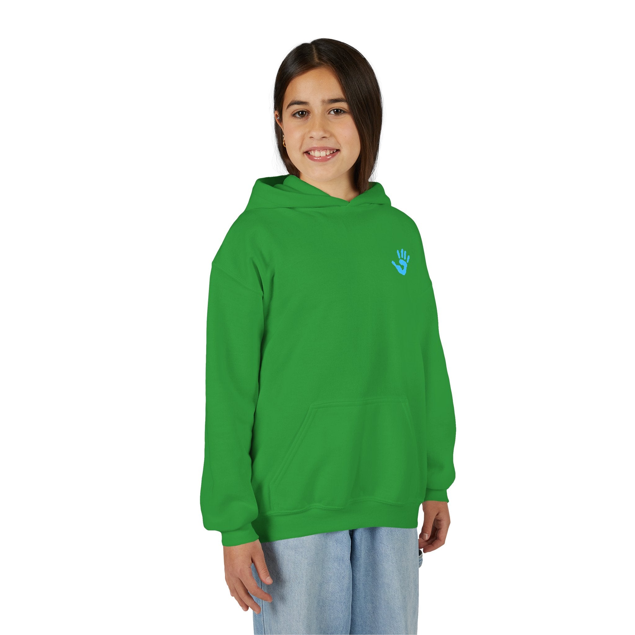 Youth Hoodie with Blue Handprint Chest Logo - Kids Casual Pullover
