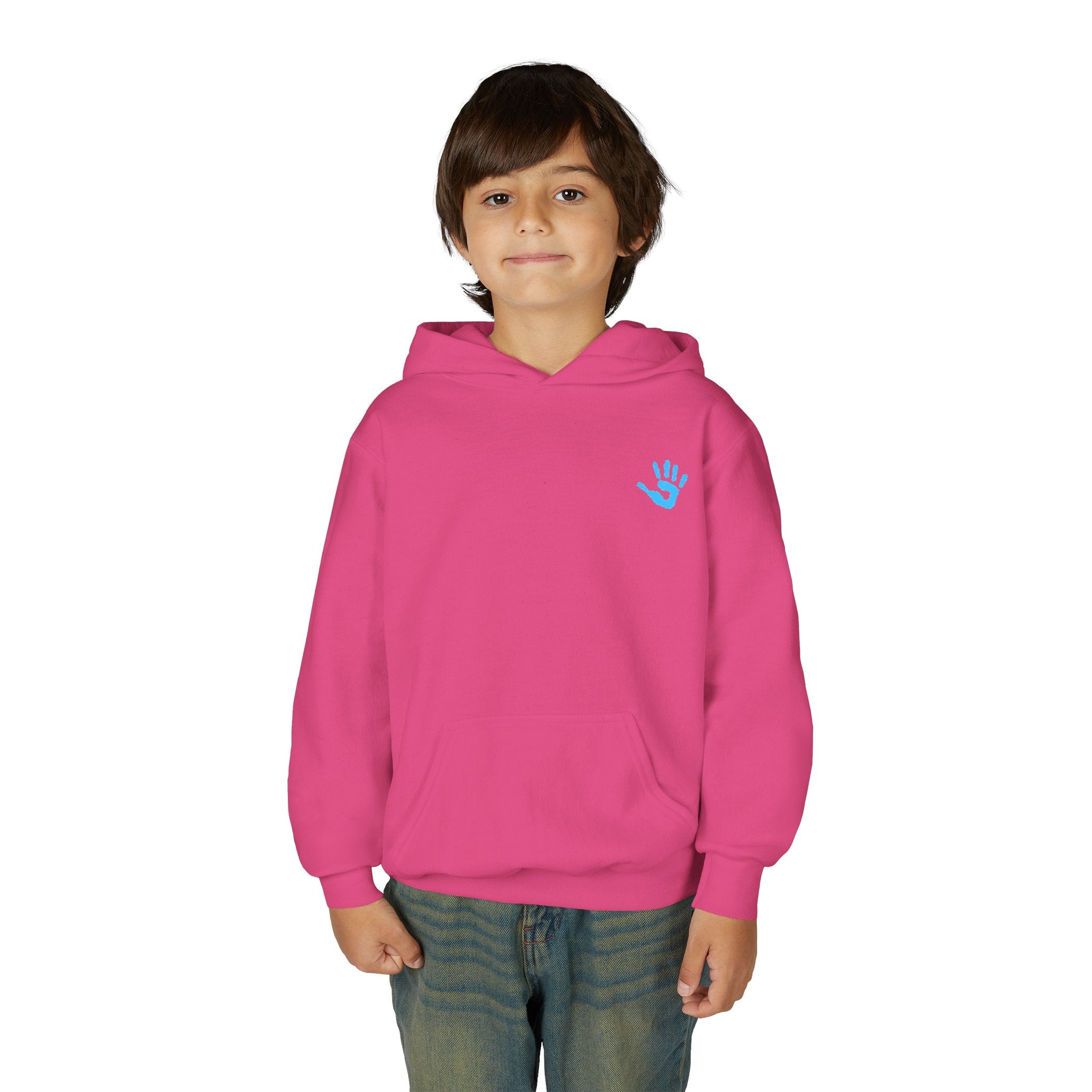 Youth Hoodie with Blue Handprint Chest Logo - Kids Casual Pullover