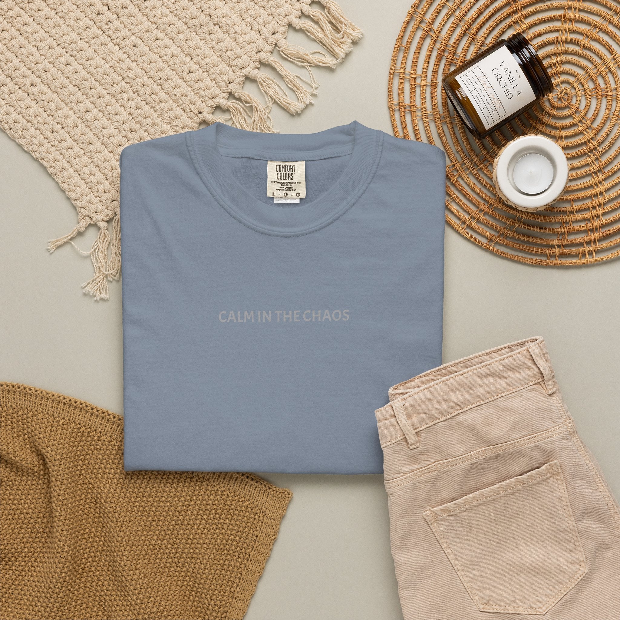Calm in the Chaos T-Shirt — Minimalist White Tee with Subtle Text