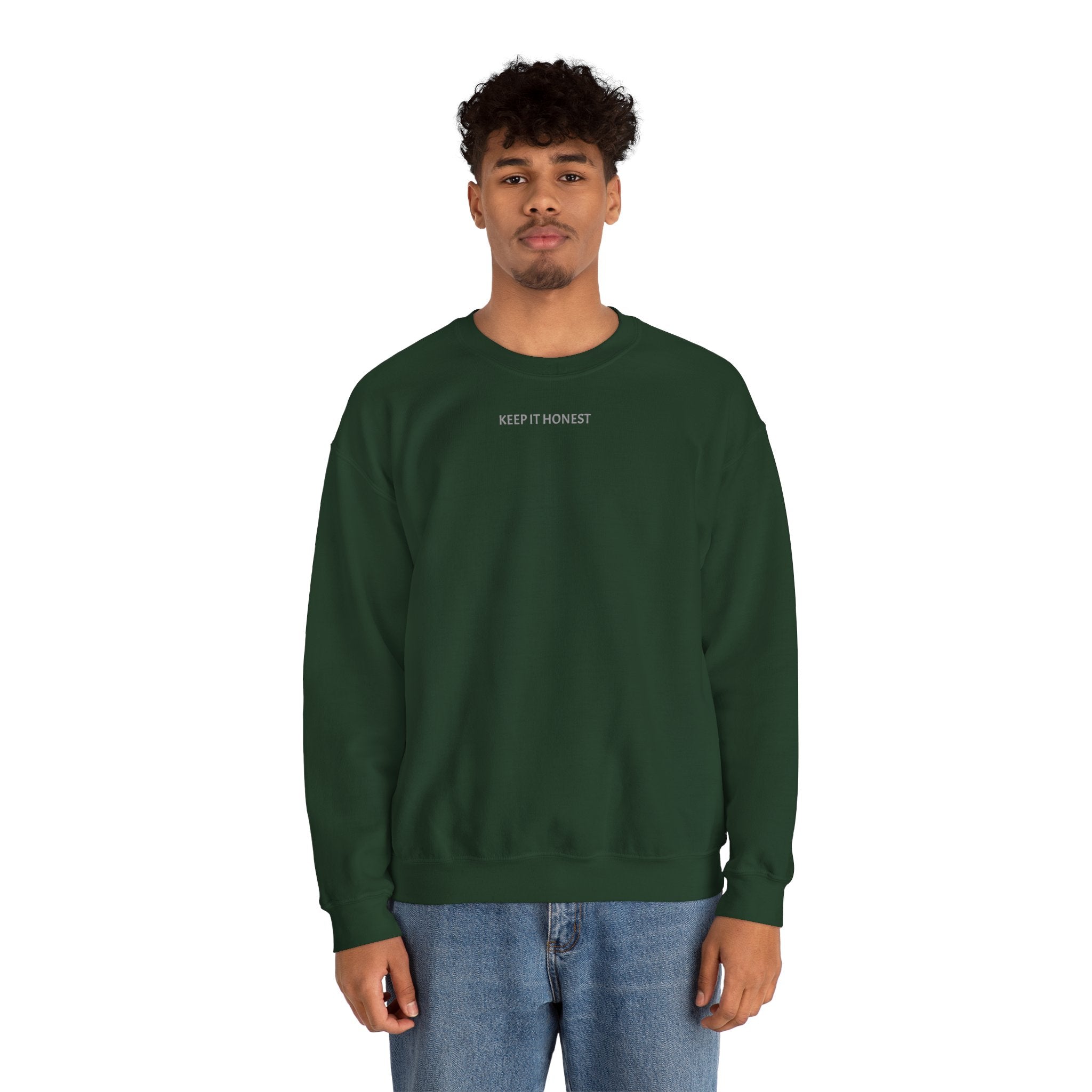 Crewneck Sweatshirt - Minimal "Keep It Honest" Chest Text, Cozy White Casual Pullover