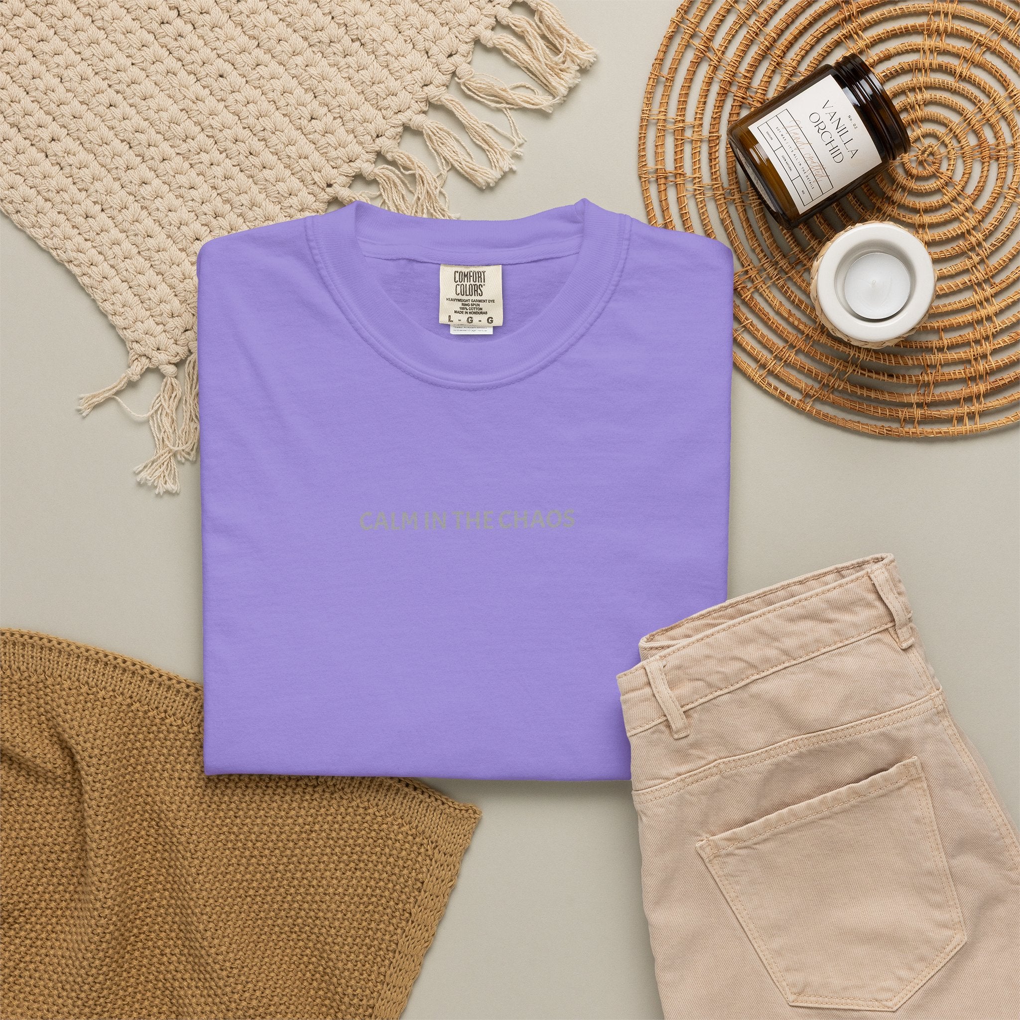 Calm in the Chaos T-Shirt — Minimalist White Tee with Subtle Text