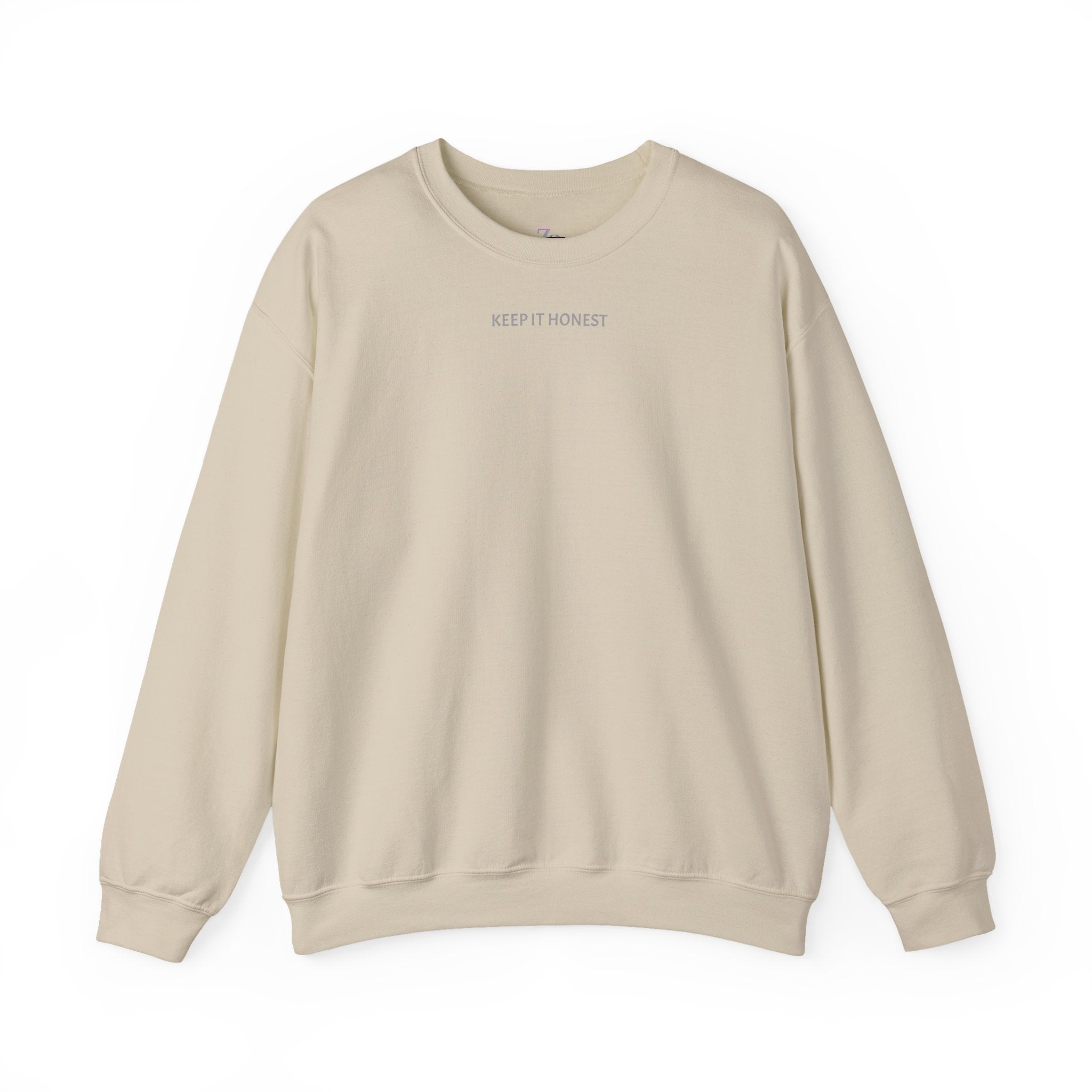 Crewneck Sweatshirt - Minimal "Keep It Honest" Chest Text, Cozy White Casual Pullover
