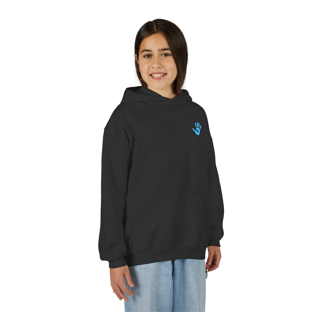 Youth Hoodie with Blue Handprint Chest Logo - Kids Casual Pullover