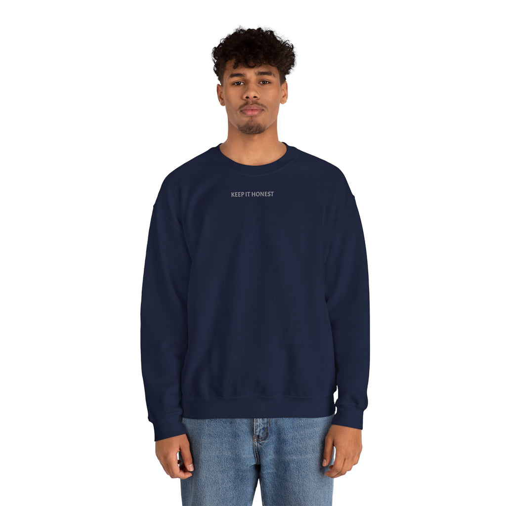 Crewneck Sweatshirt - Minimal "Keep It Honest" Chest Text, Cozy White Casual Pullover