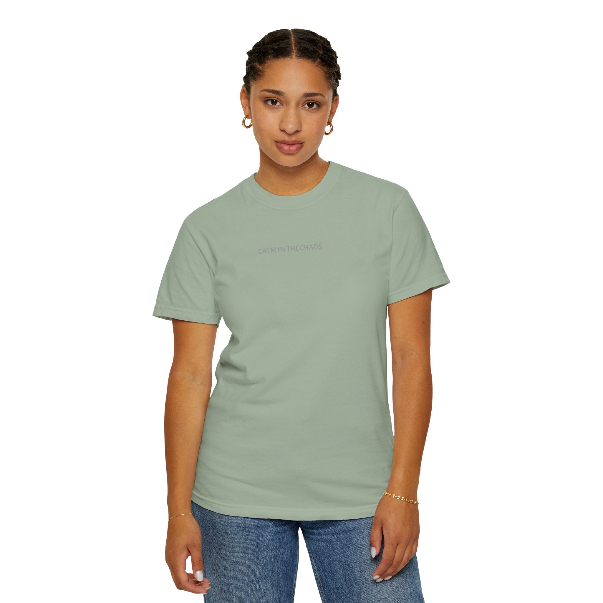 Calm in the Chaos T-Shirt — Minimalist White Tee with Subtle Text