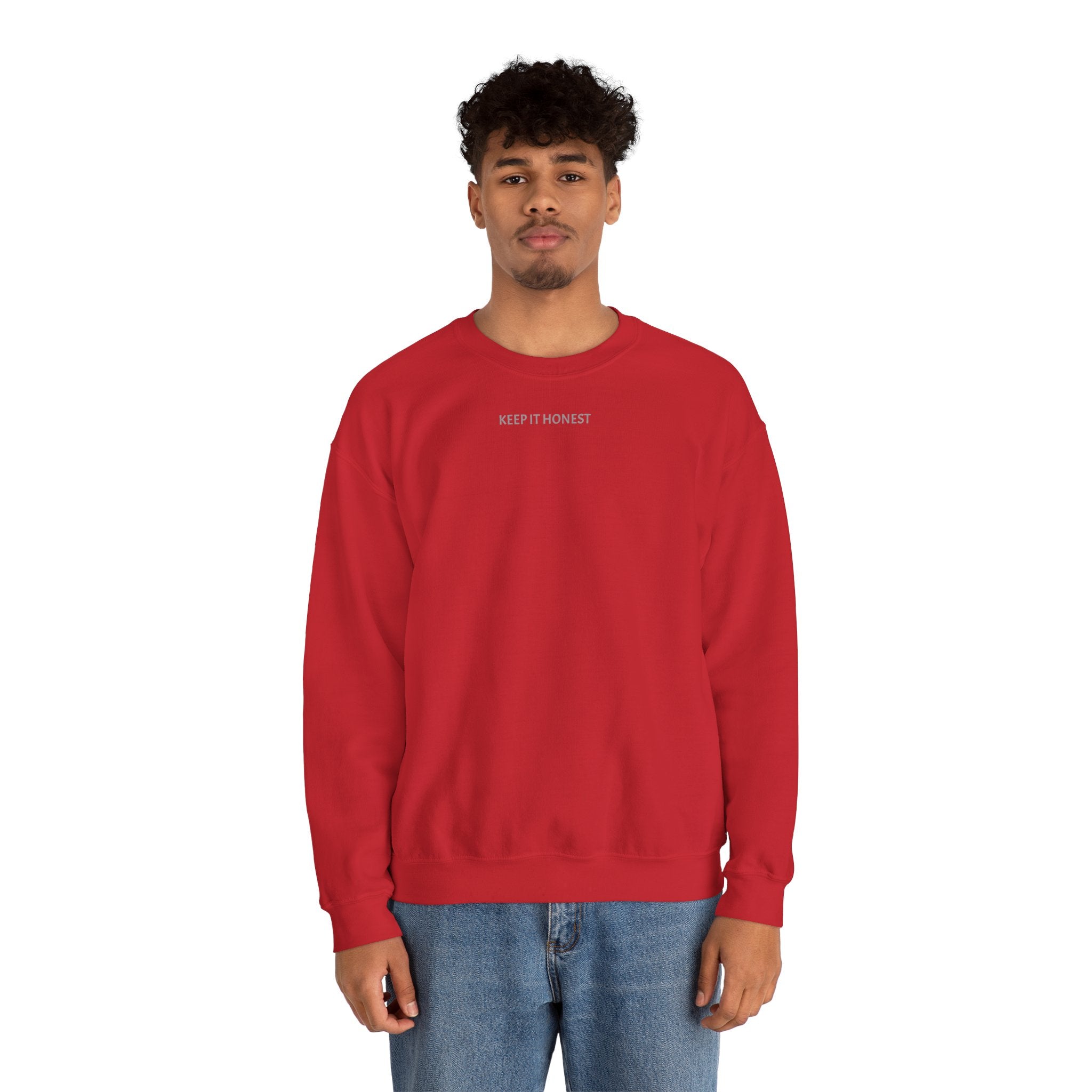 Crewneck Sweatshirt - Minimal "Keep It Honest" Chest Text, Cozy White Casual Pullover