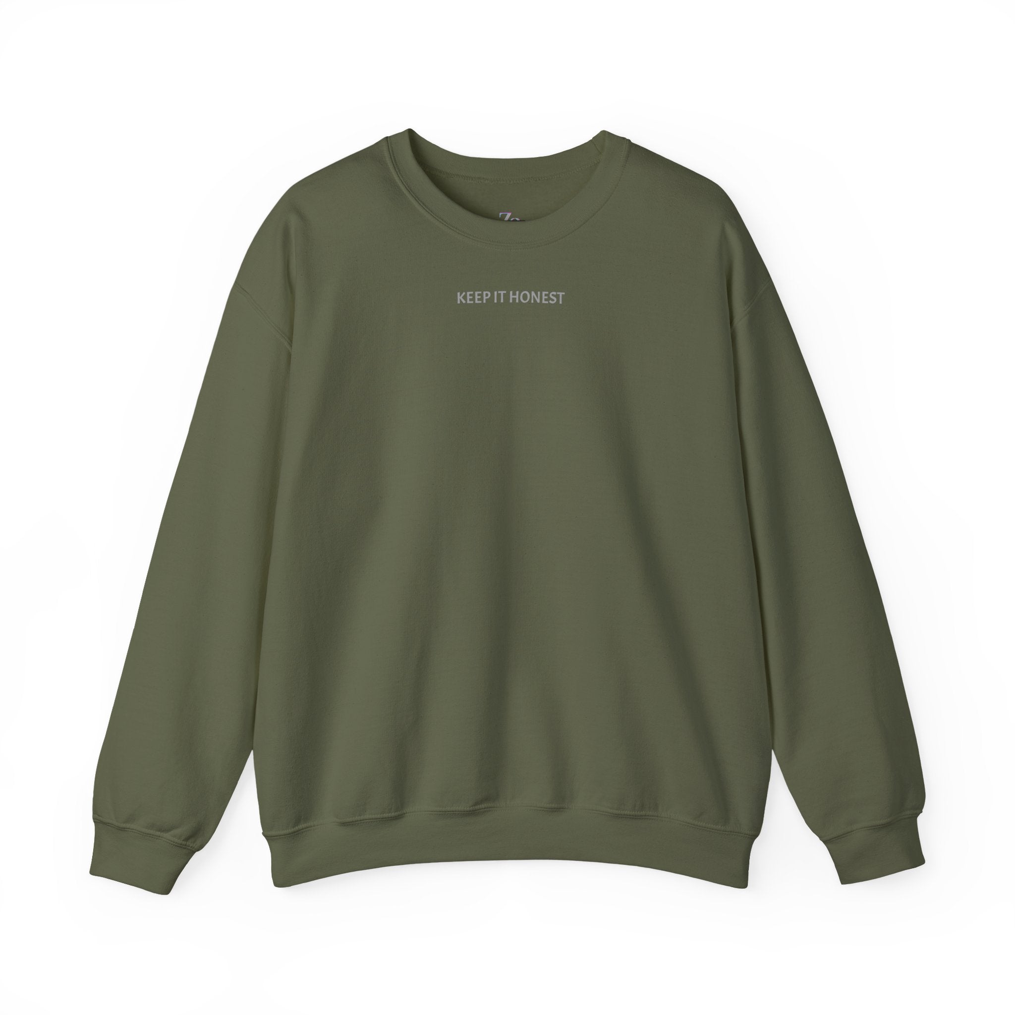 Crewneck Sweatshirt - Minimal "Keep It Honest" Chest Text, Cozy White Casual Pullover
