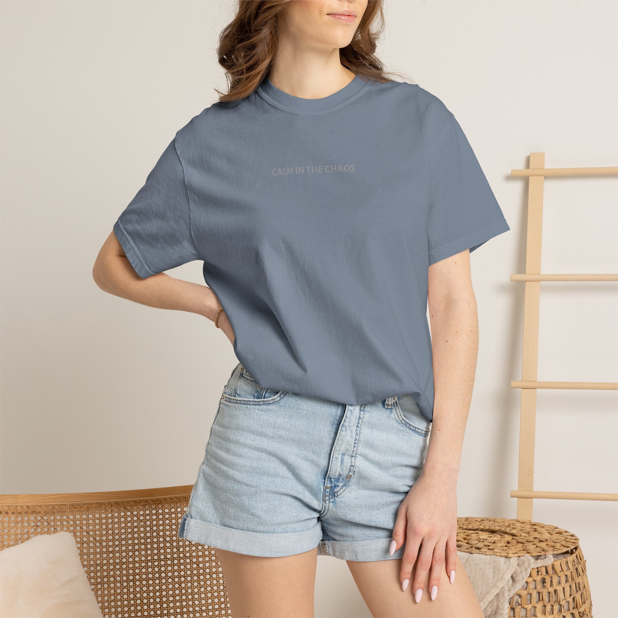 Calm in the Chaos T-Shirt — Minimalist White Tee with Subtle Text