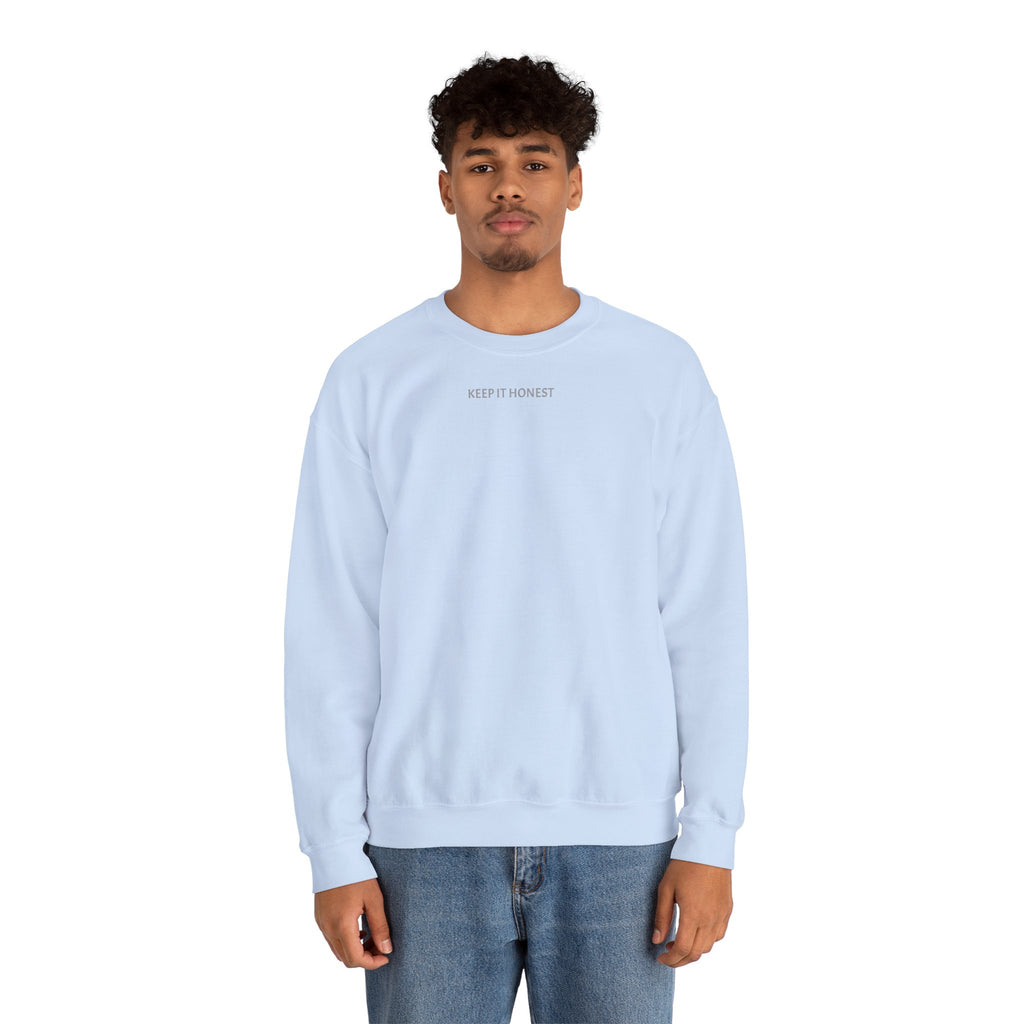 Crewneck Sweatshirt - Minimal "Keep It Honest" Chest Text, Cozy White Casual Pullover