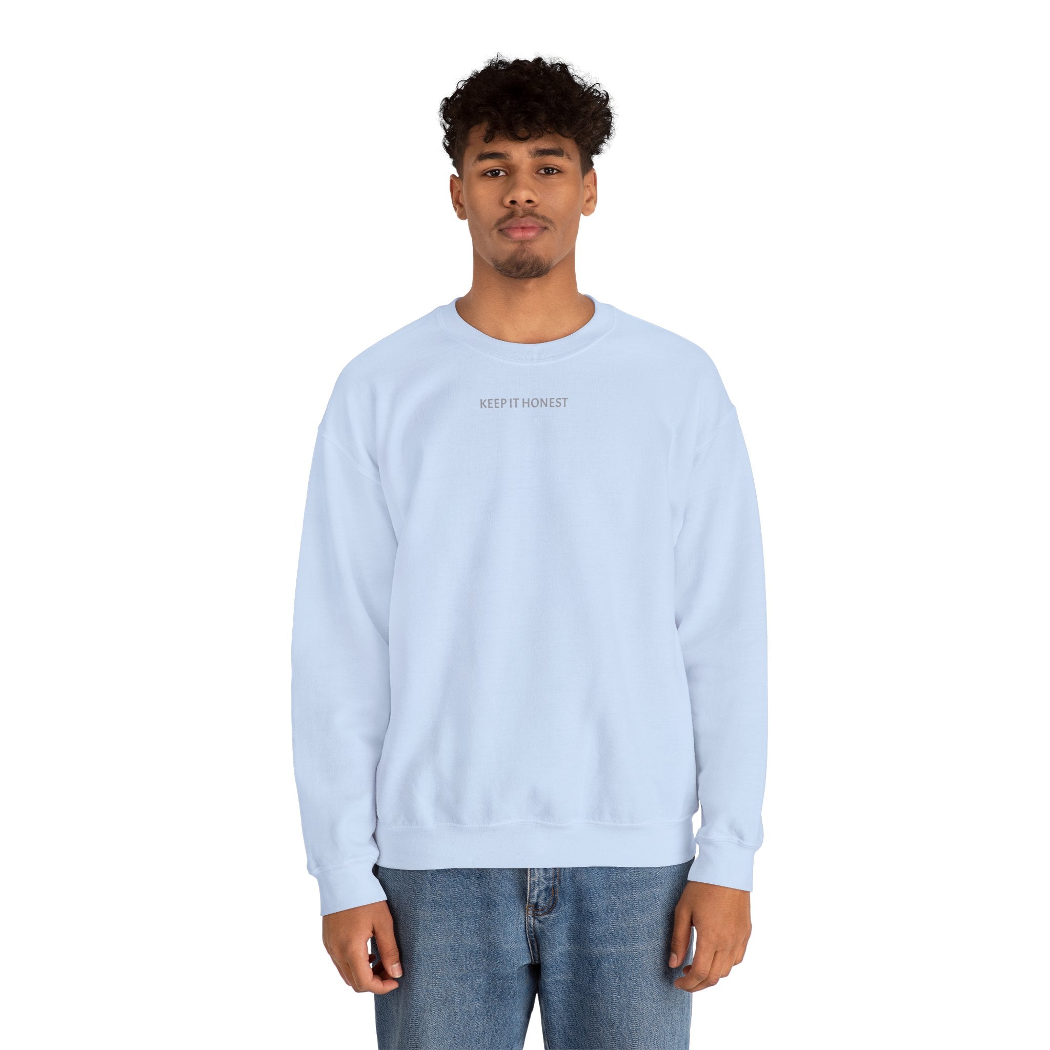 Crewneck Sweatshirt - Minimal "Keep It Honest" Chest Text, Cozy White Casual Pullover