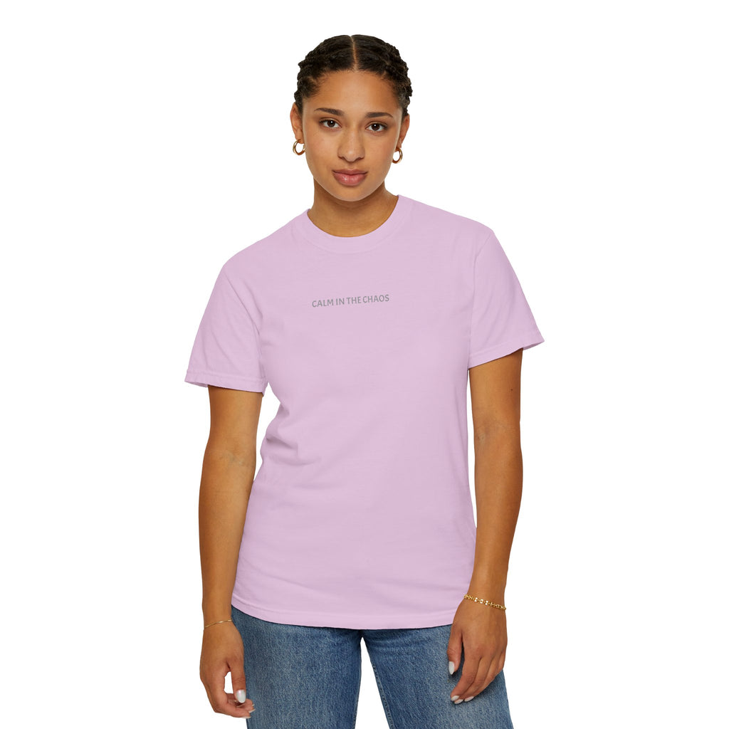 Calm in the Chaos T-Shirt — Minimalist White Tee with Subtle Text