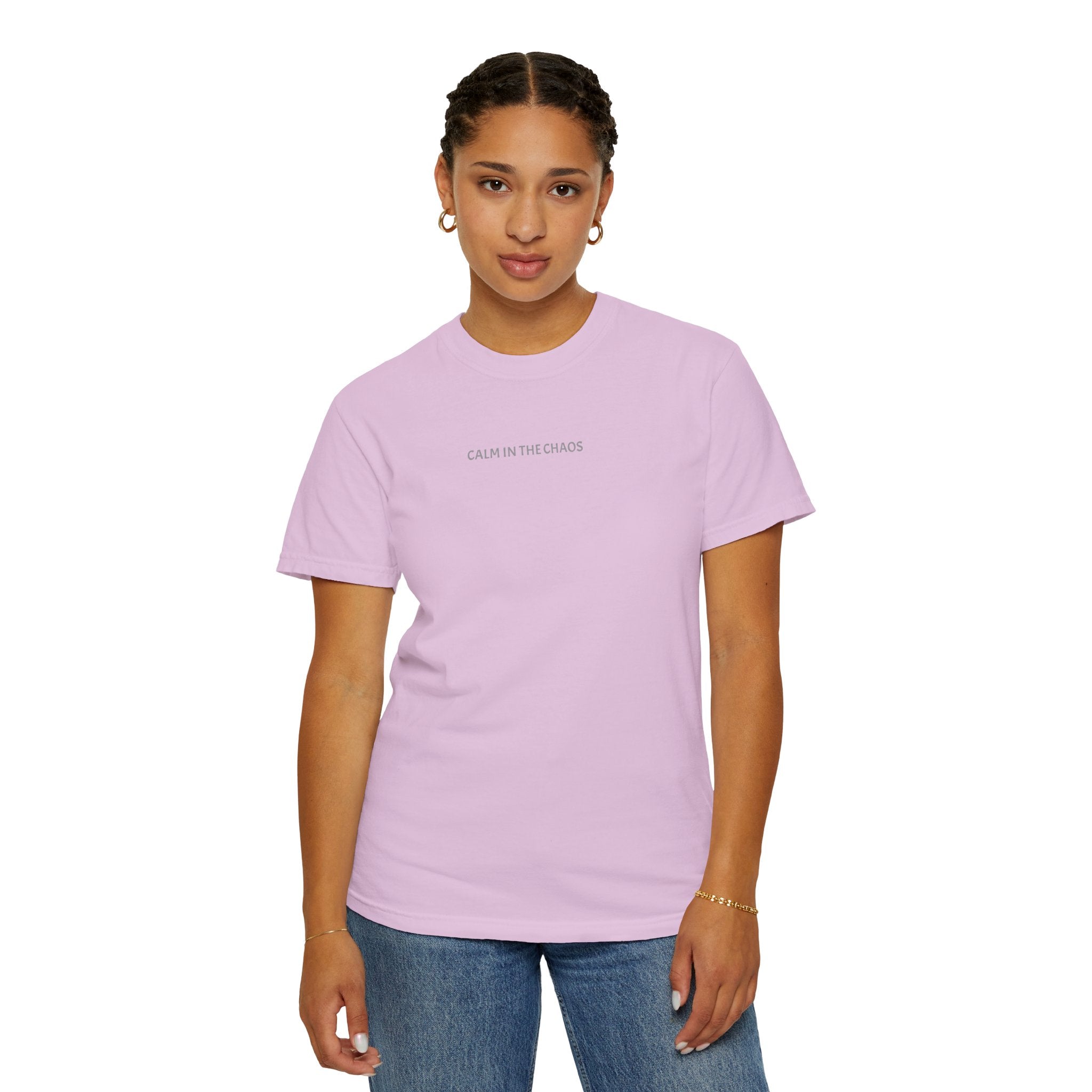 Calm in the Chaos T-Shirt — Minimalist White Tee with Subtle Text
