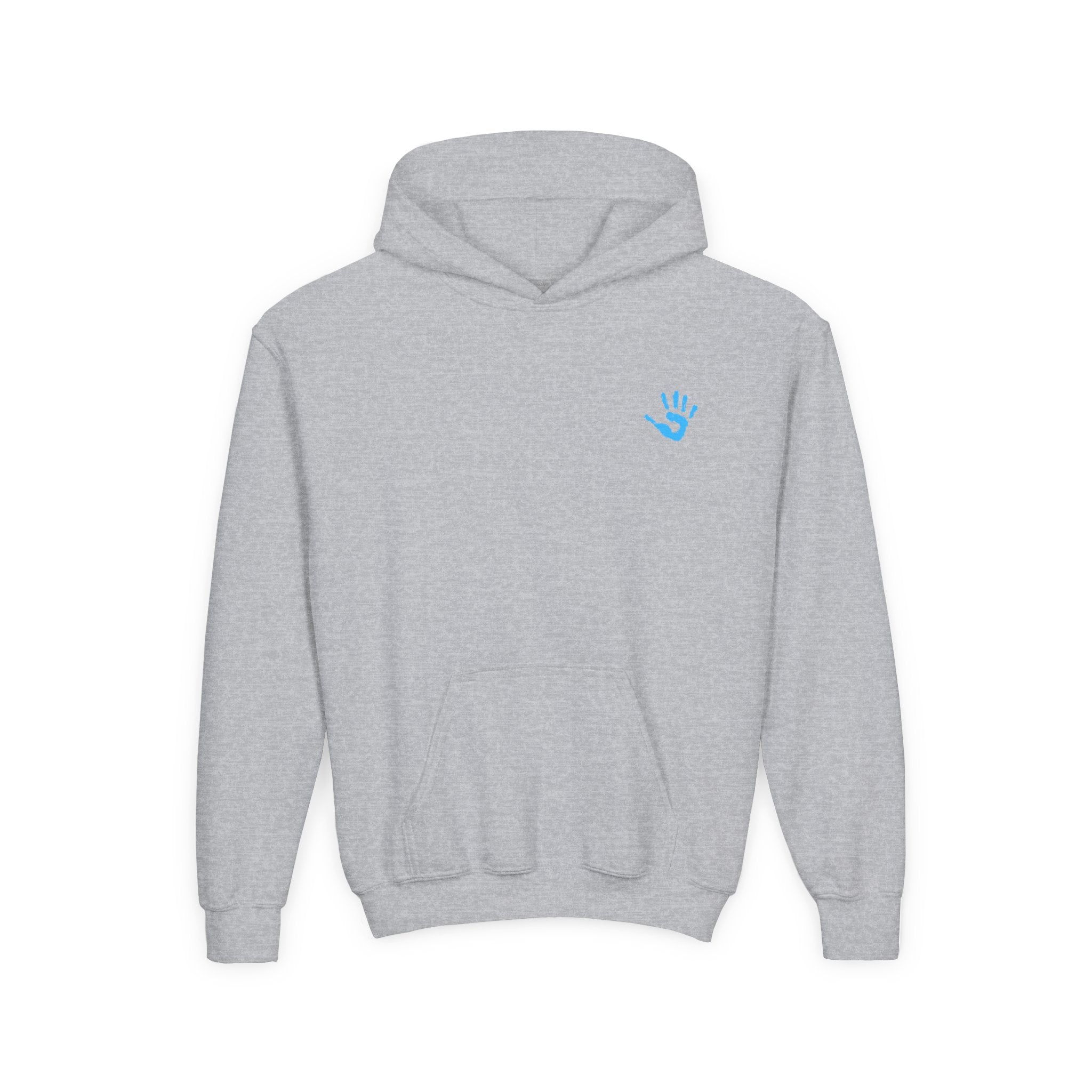 Youth Hoodie with Blue Handprint Chest Logo - Kids Casual Pullover