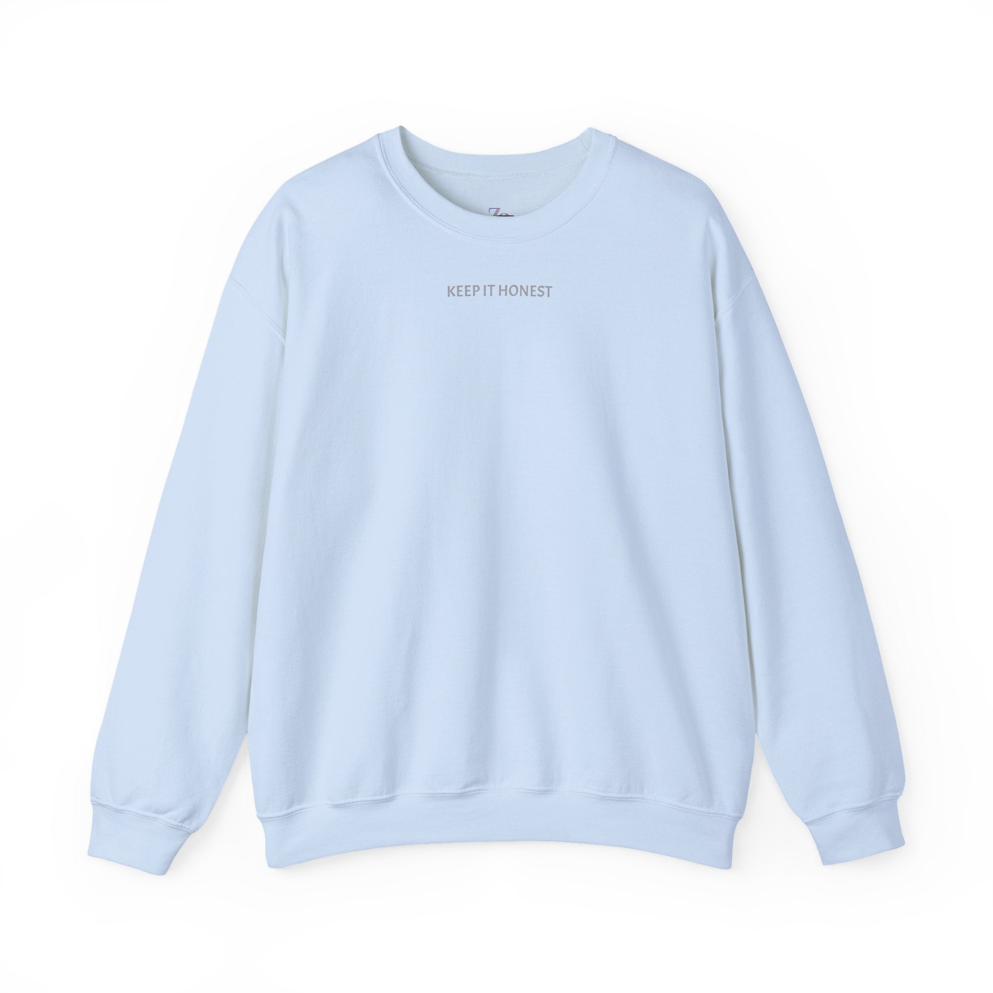 Crewneck Sweatshirt - Minimal "Keep It Honest" Chest Text, Cozy White Casual Pullover