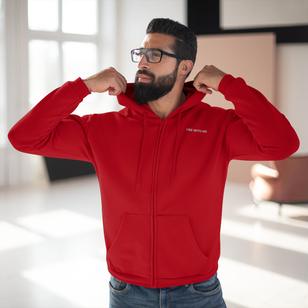 Minimal 'Vibe With Me' Zip Hoodie –Unisex Sweatshirt