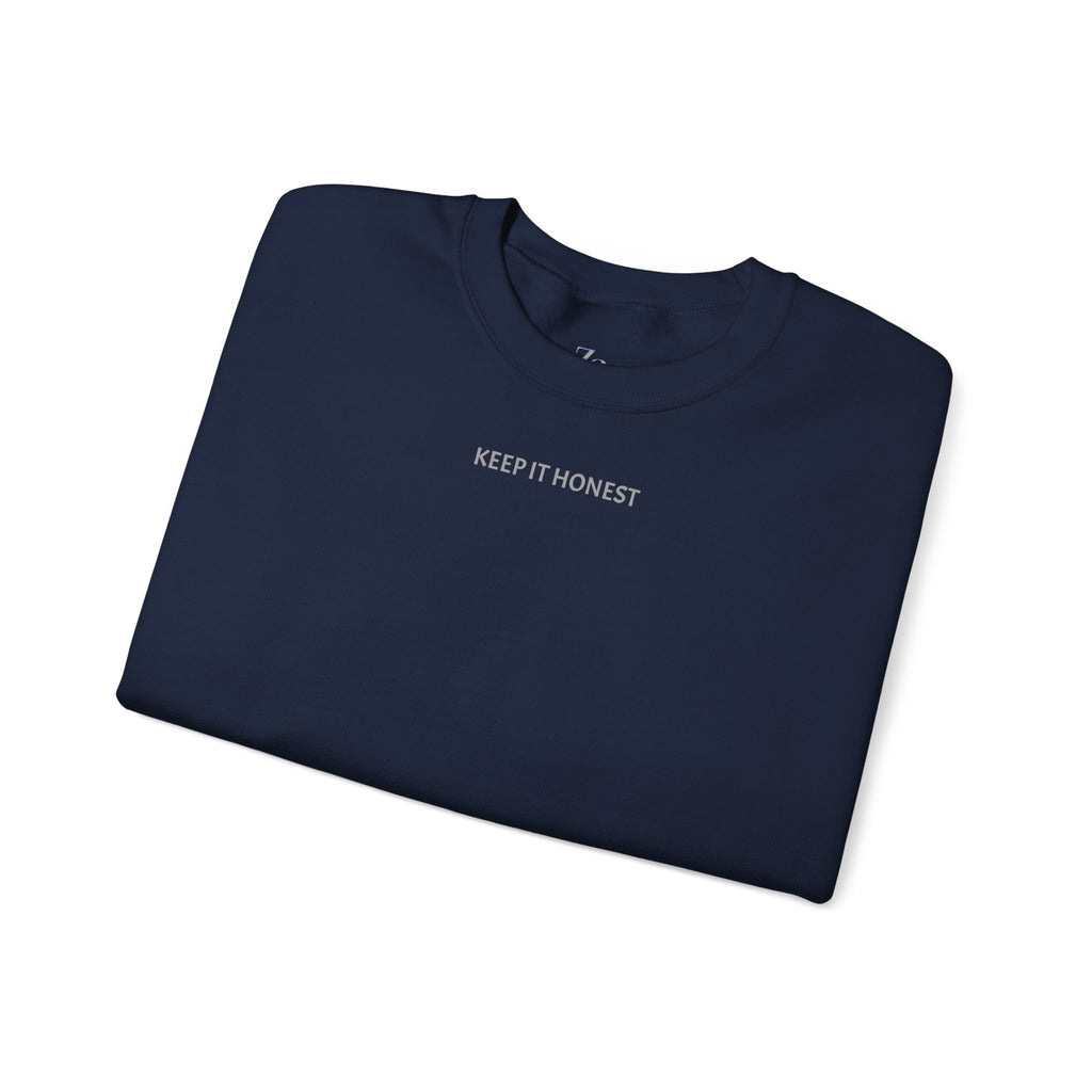 Crewneck Sweatshirt - Minimal "Keep It Honest" Chest Text, Cozy White Casual Pullover