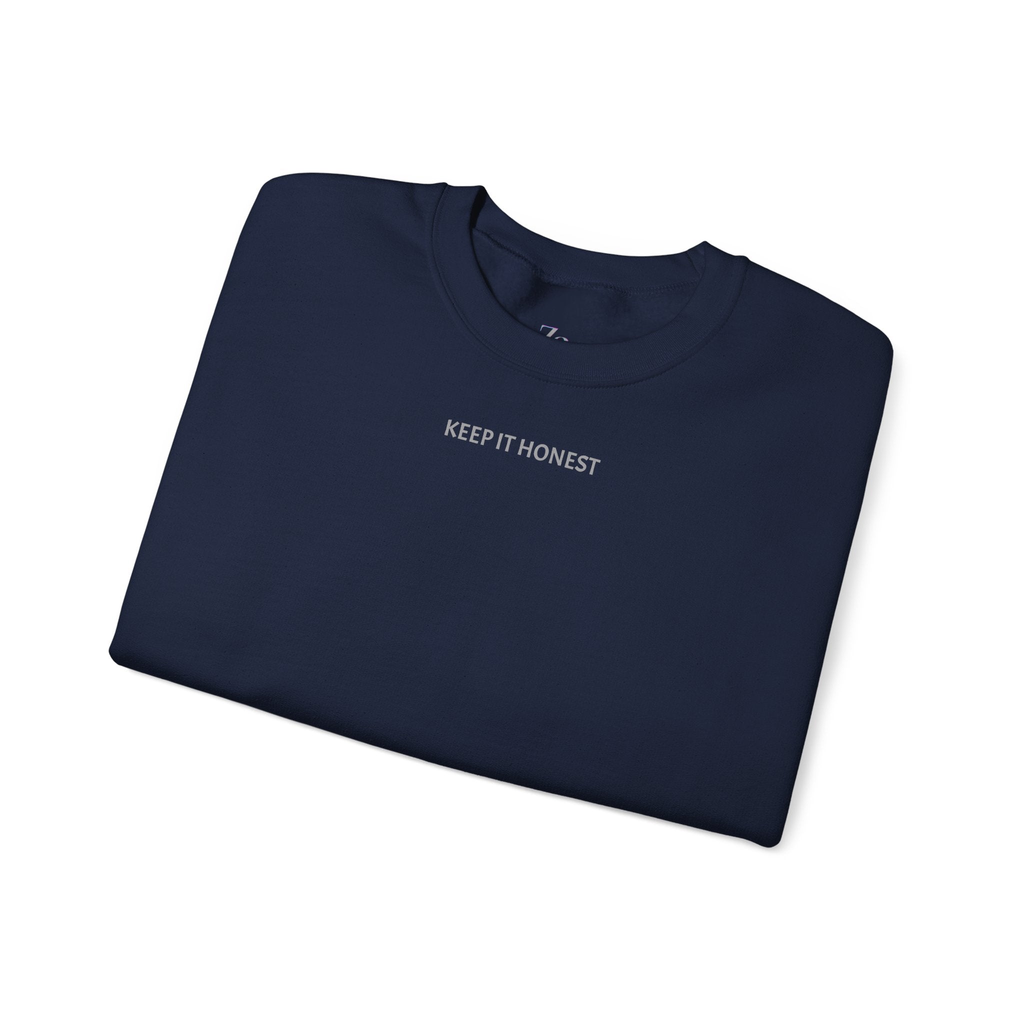 Crewneck Sweatshirt - Minimal "Keep It Honest" Chest Text, Cozy White Casual Pullover