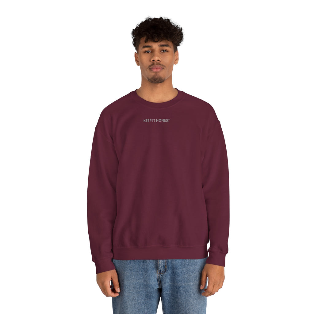 Crewneck Sweatshirt - Minimal "Keep It Honest" Chest Text, Cozy White Casual Pullover