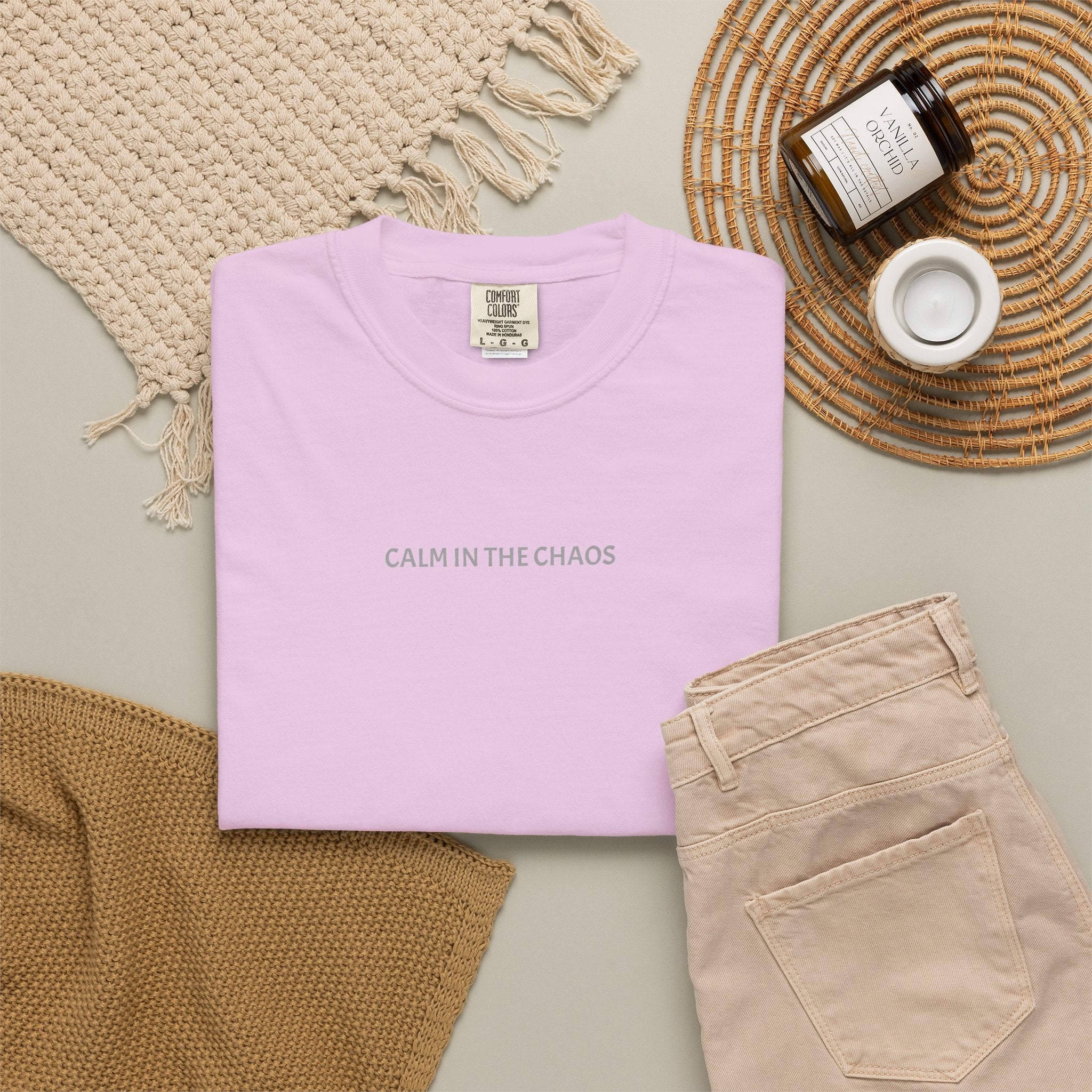 Calm in the Chaos T-Shirt — Minimalist White Tee with Subtle Text