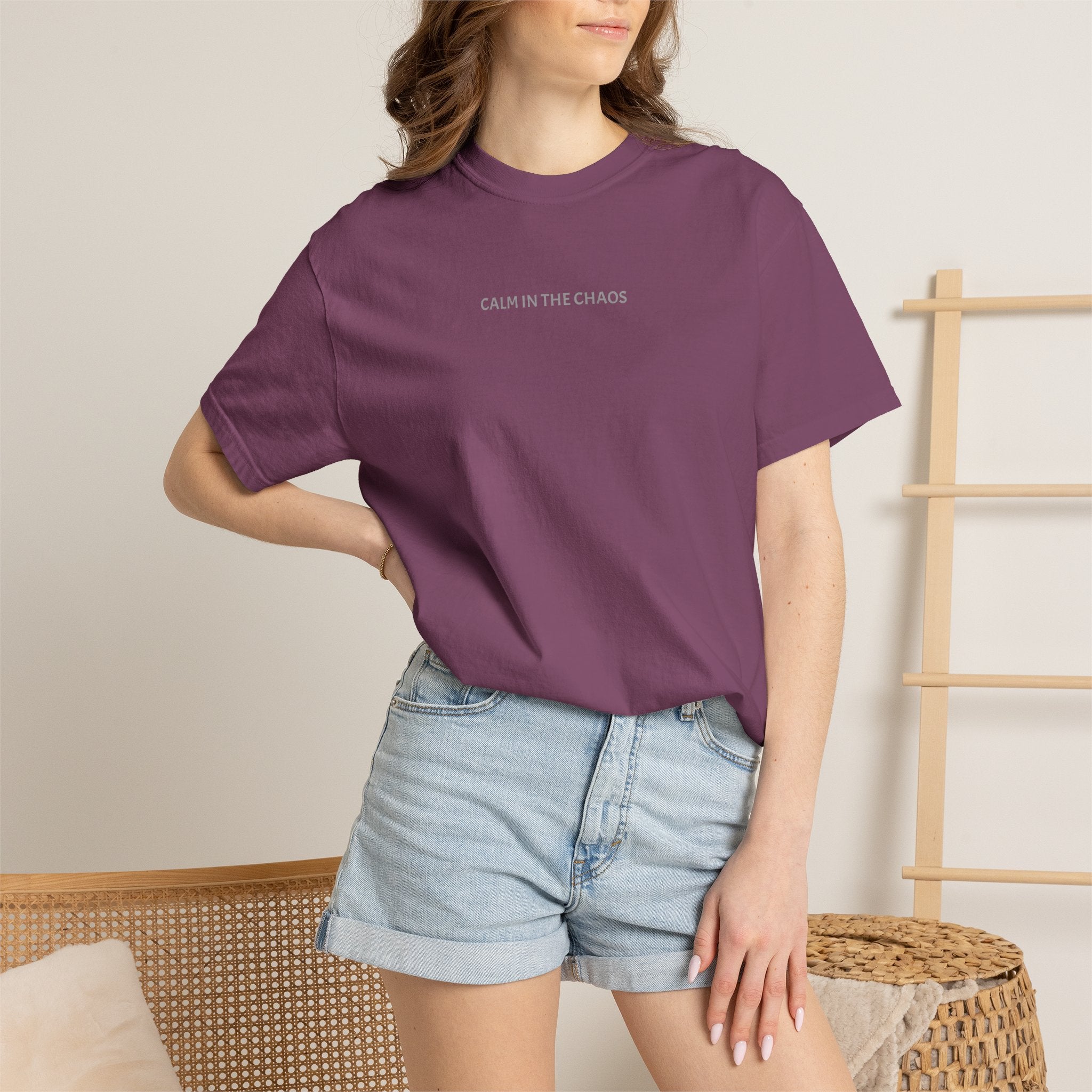 Calm in the Chaos T-Shirt — Minimalist White Tee with Subtle Text