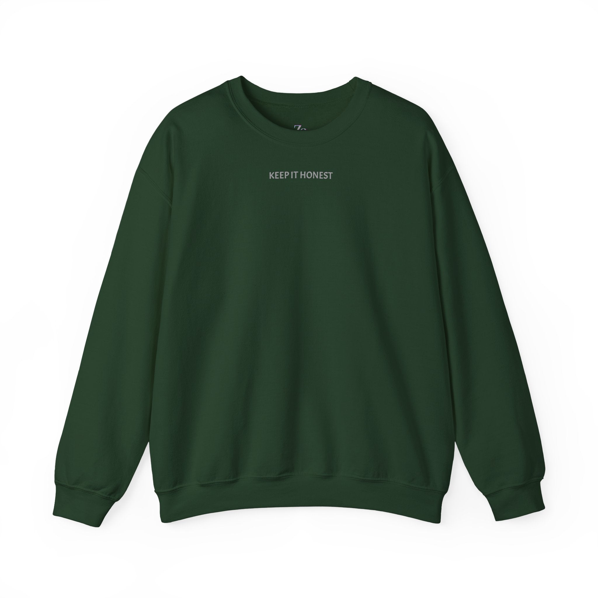 Crewneck Sweatshirt - Minimal "Keep It Honest" Chest Text, Cozy White Casual Pullover