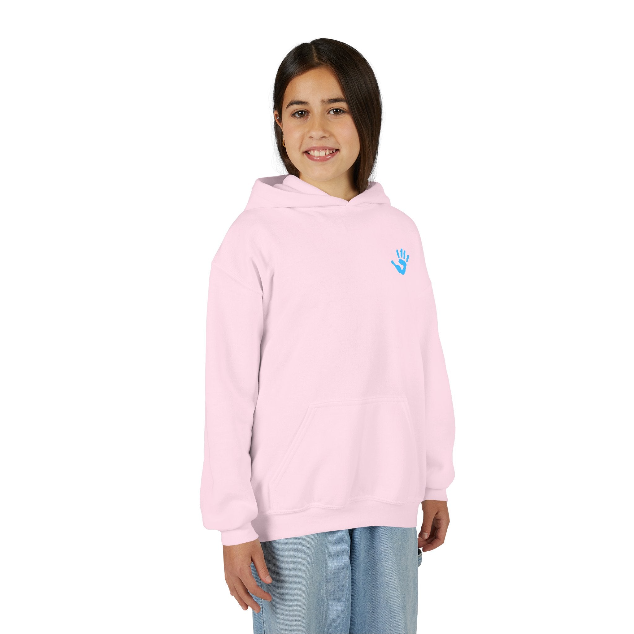 Youth Hoodie with Blue Handprint Chest Logo - Kids Casual Pullover
