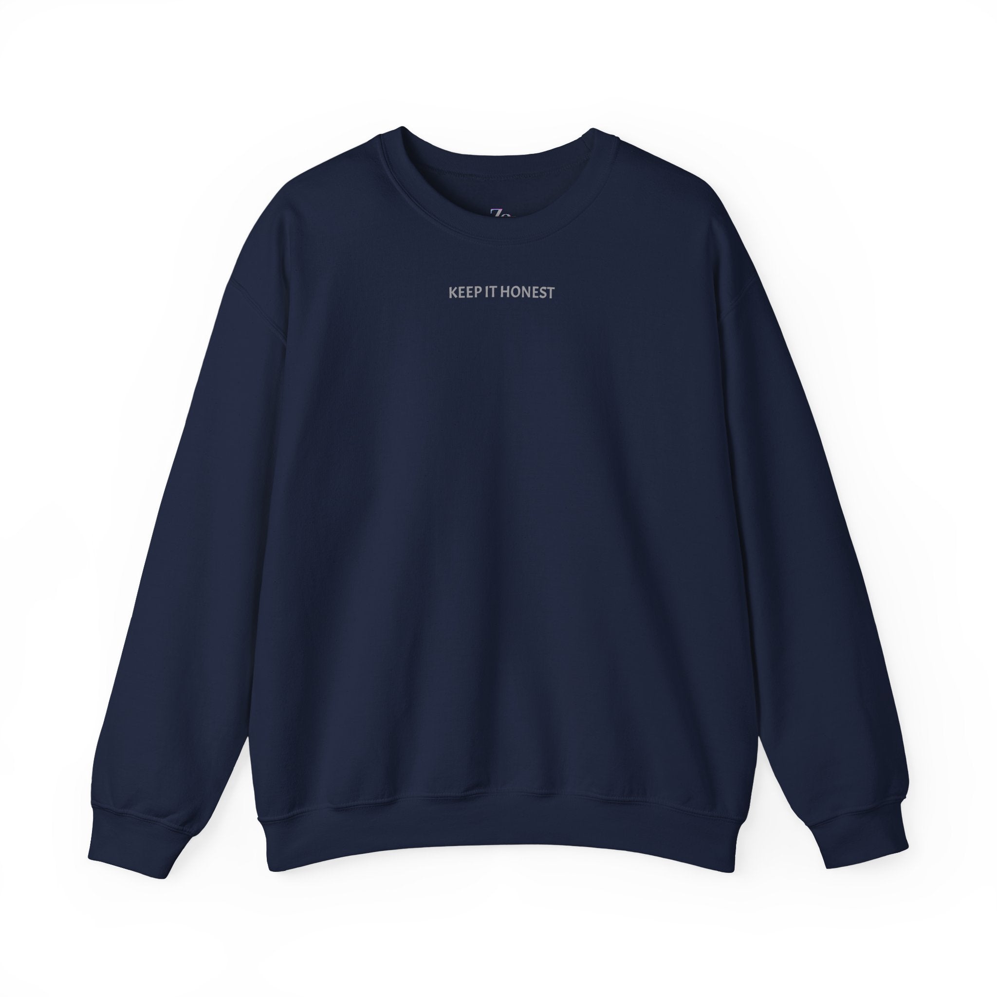 Crewneck Sweatshirt - Minimal "Keep It Honest" Chest Text, Cozy White Casual Pullover